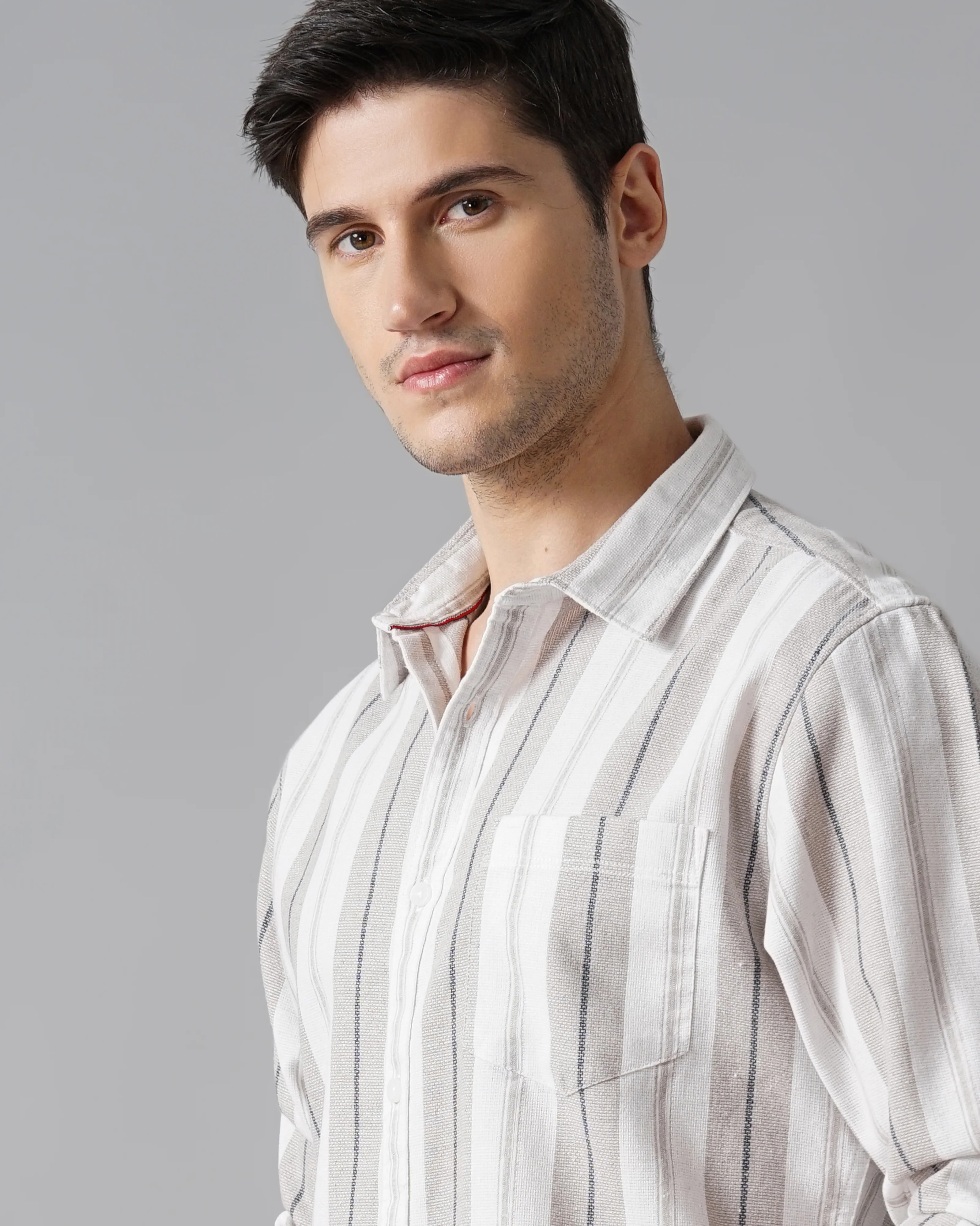 Men Grey Shirt With Patch Pocket - Image 3
