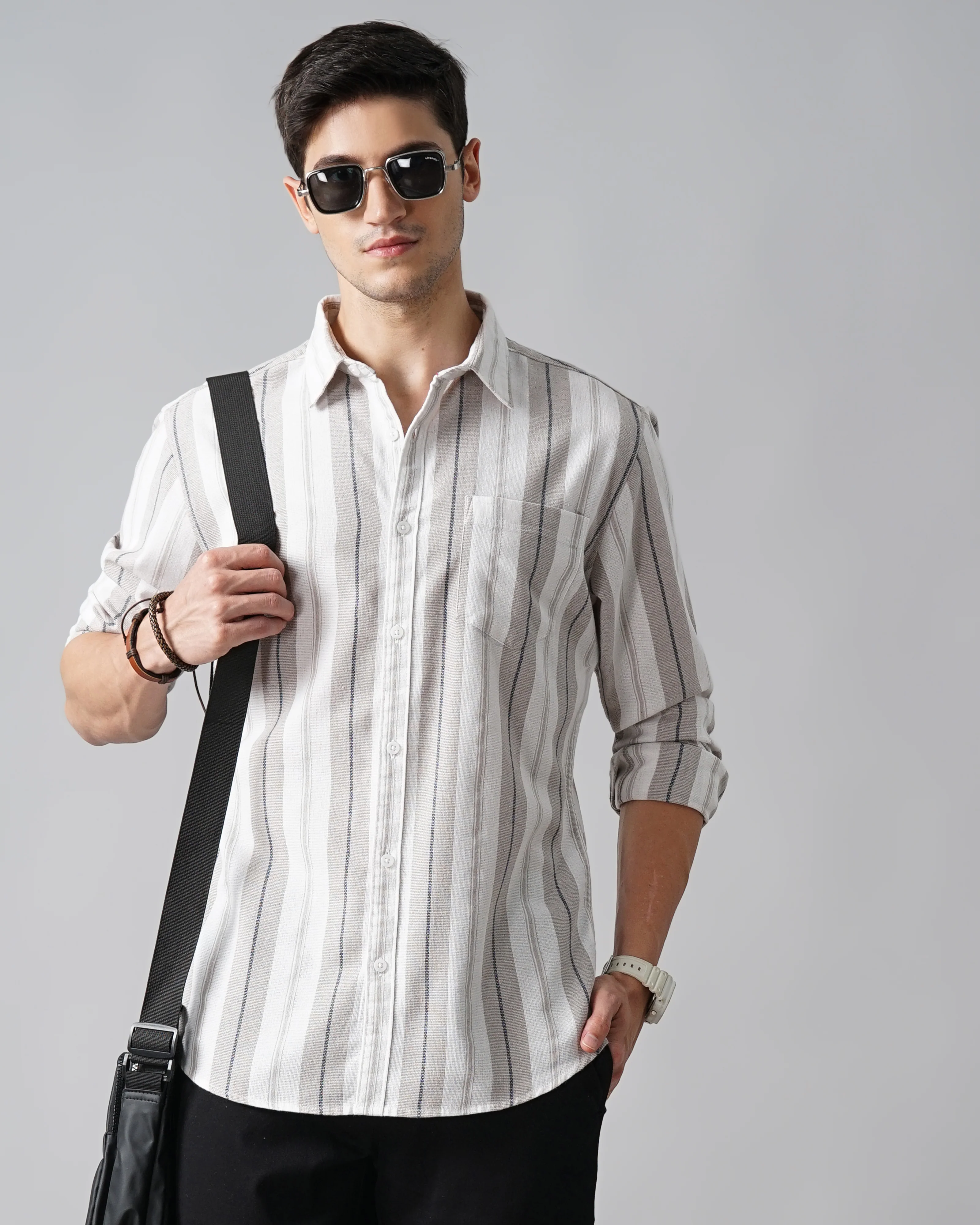 Men Grey Shirt With Patch Pocket - Image 5