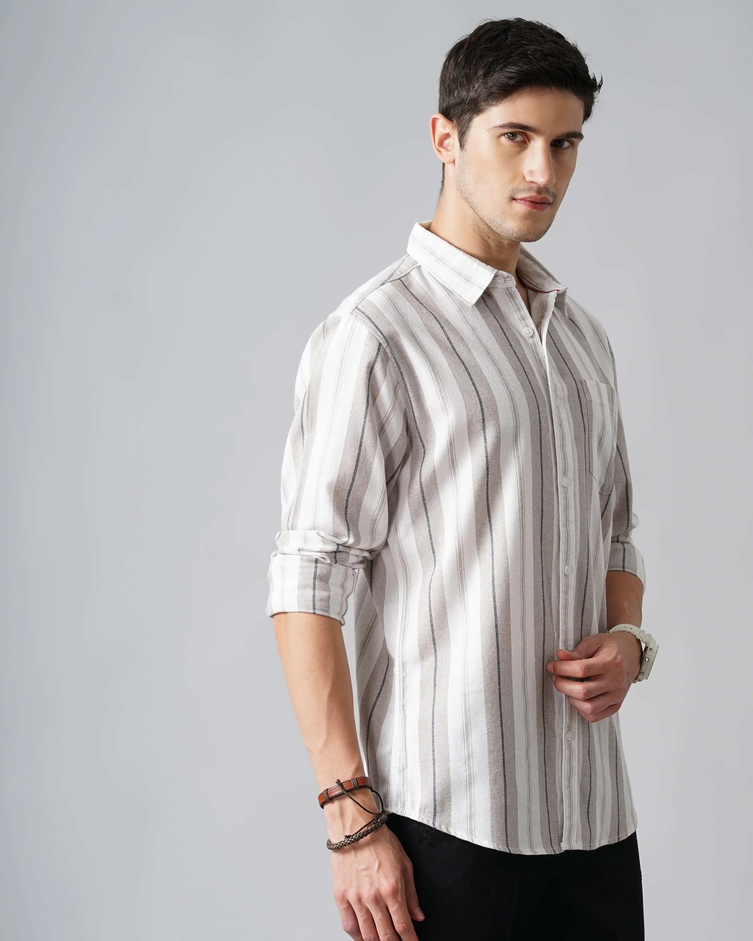 Men Grey Shirt With Patch Pocket - Image 7