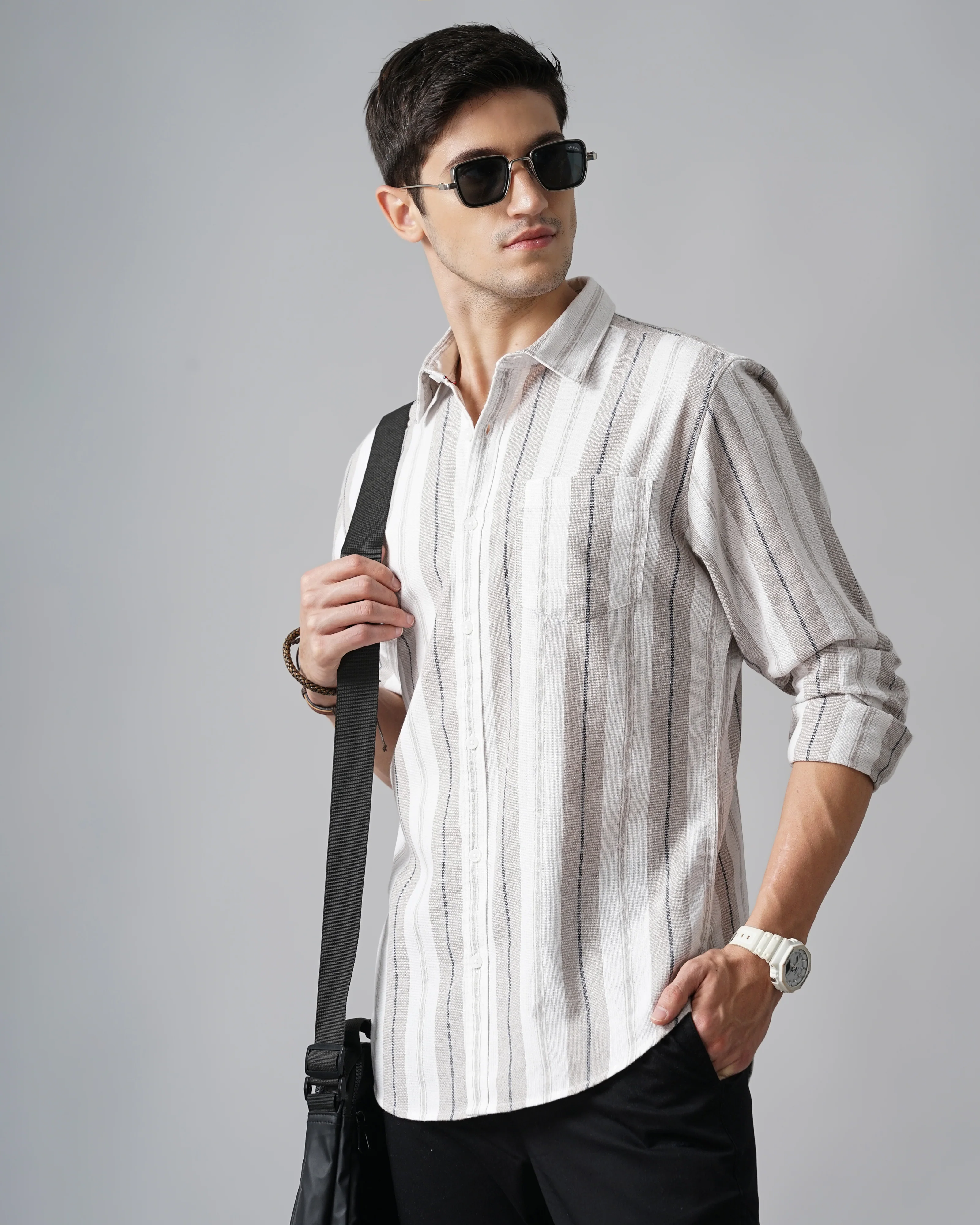 Men Grey Shirt With Patch Pocket - Image 9