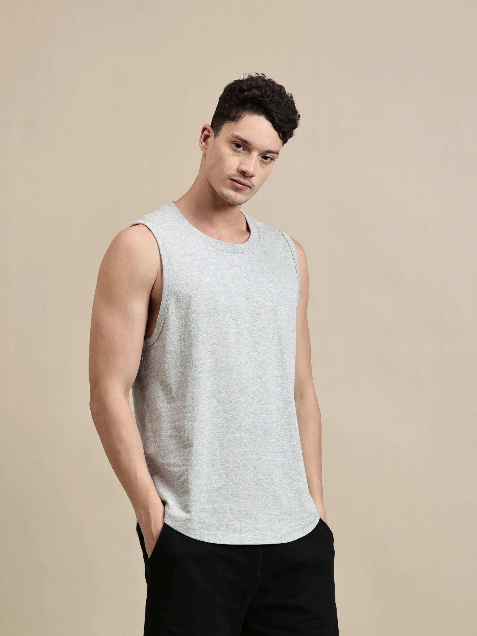 Men Grey Sleeveless T-Shirt - Image 2