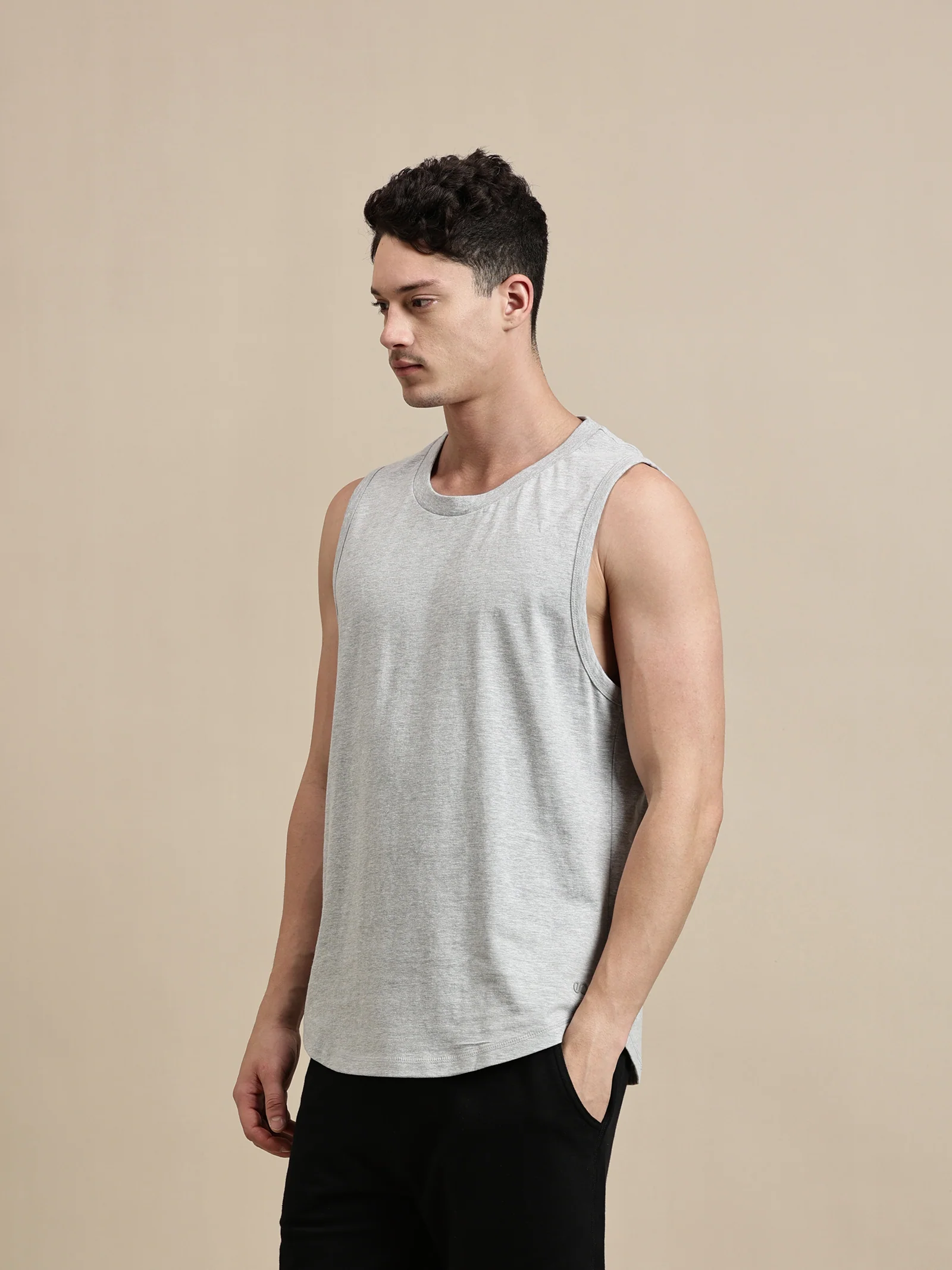 Men Grey Sleeveless T-Shirt - Image 5