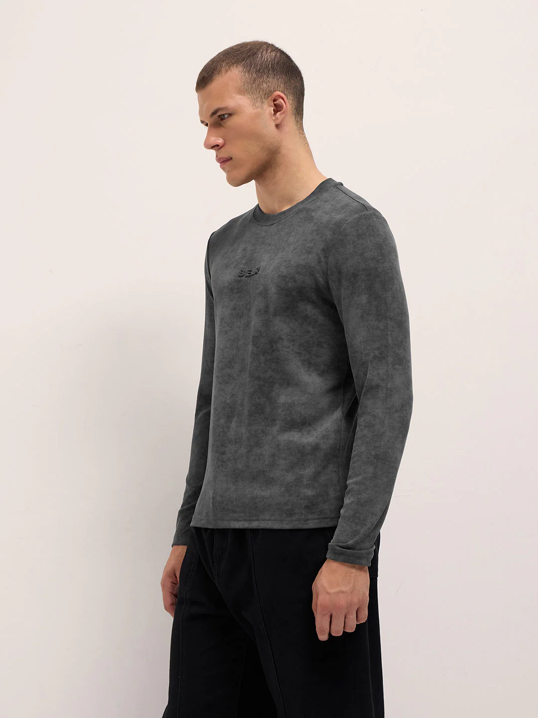 Men Grey Slim Fit Crew Neck T-Shirt - Image 3