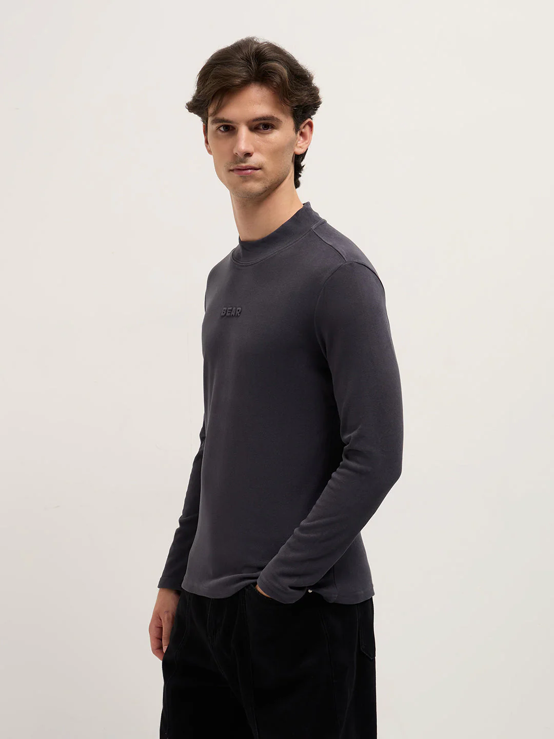 Men Grey Slim Fit Crew Neck T-Shirt - Image 3