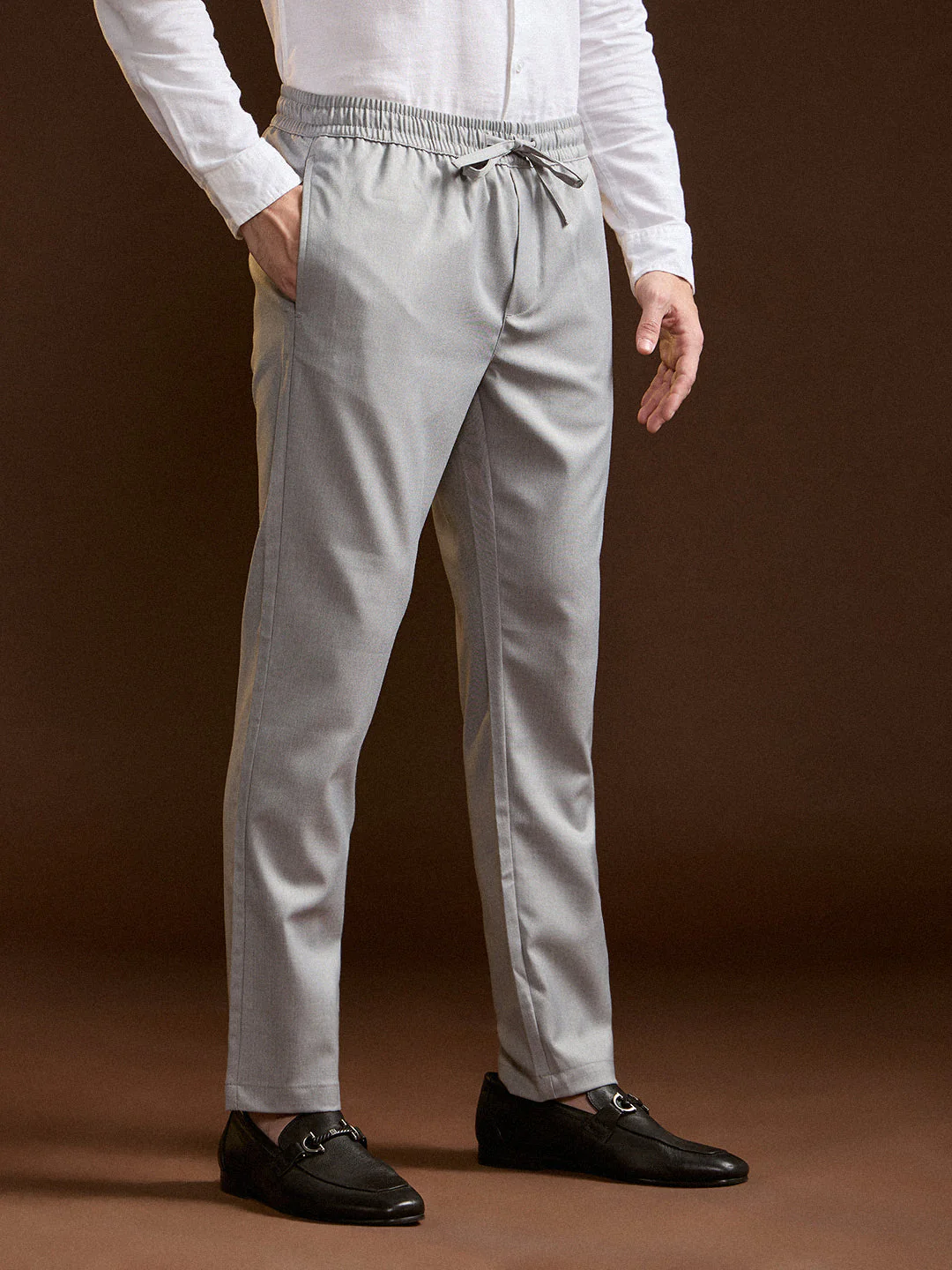 Men Grey Slim Fit Formal Trouser - Image 3