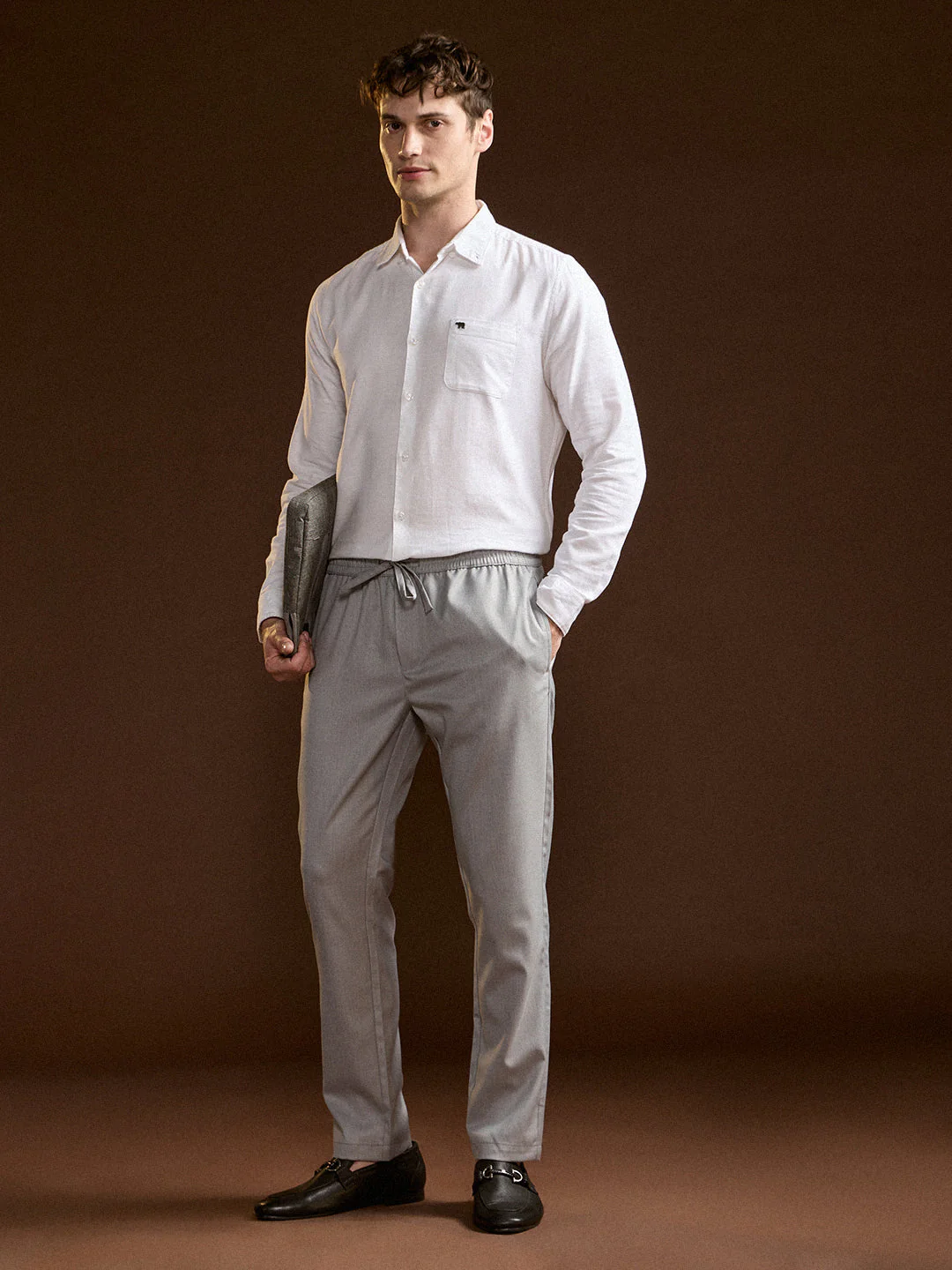 Men Grey Slim Fit Formal Trouser - Image 4