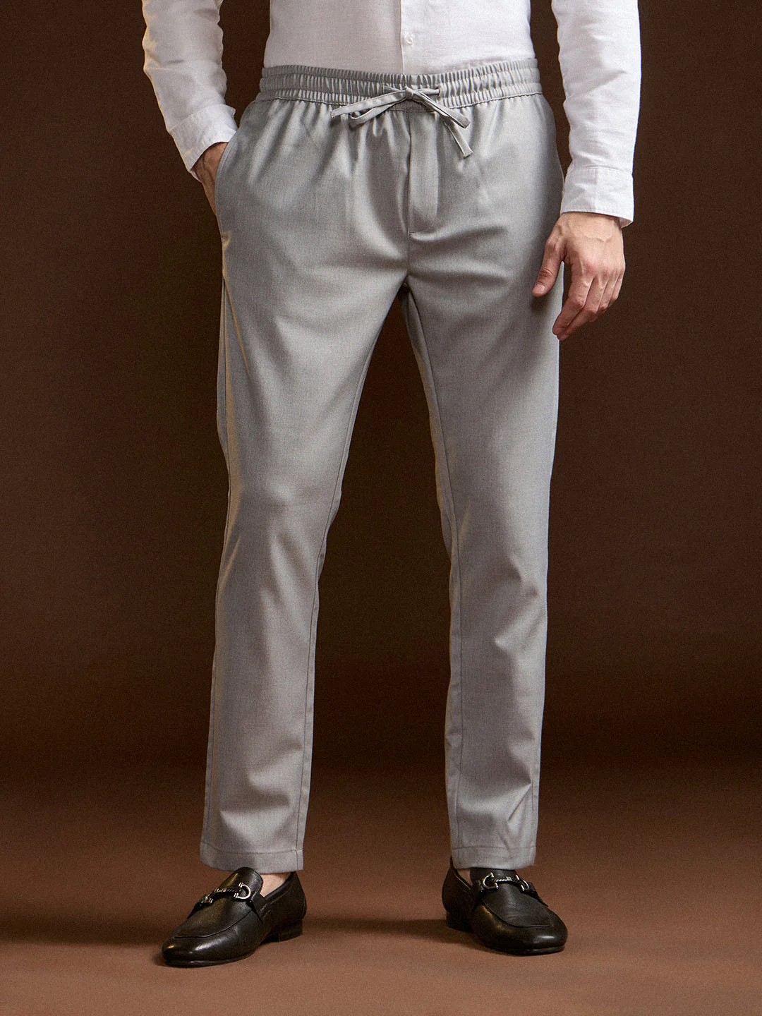 Men Grey Slim Fit Formal Trouser - Image 7