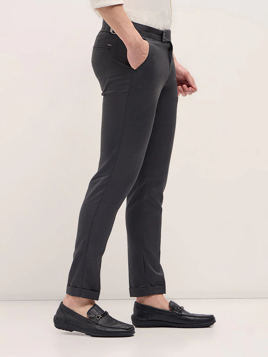 Men Grey Slim Fit Formal Trouser - Image 3