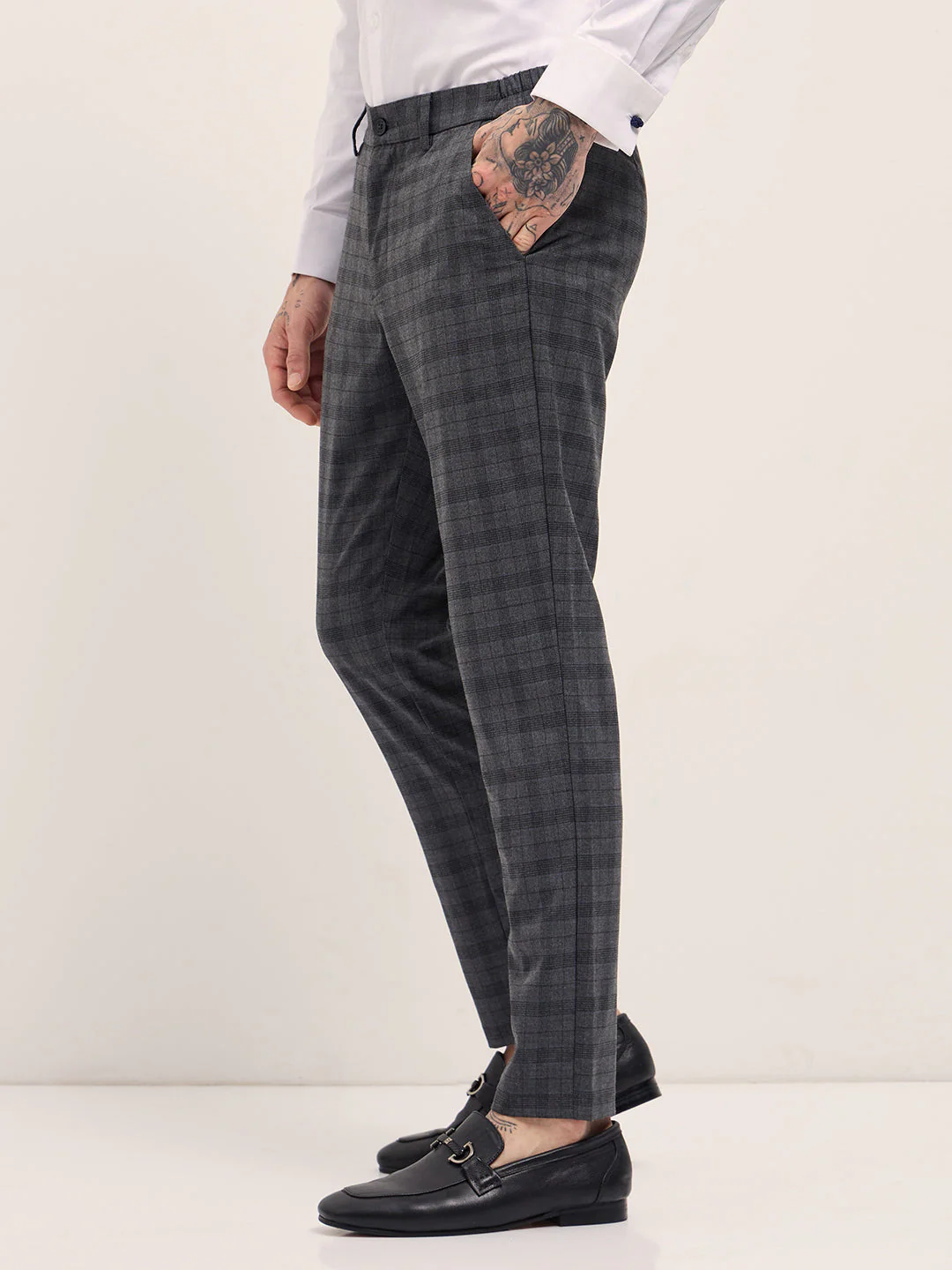 Men Grey Slim Fit Formal Trousers - Image 3