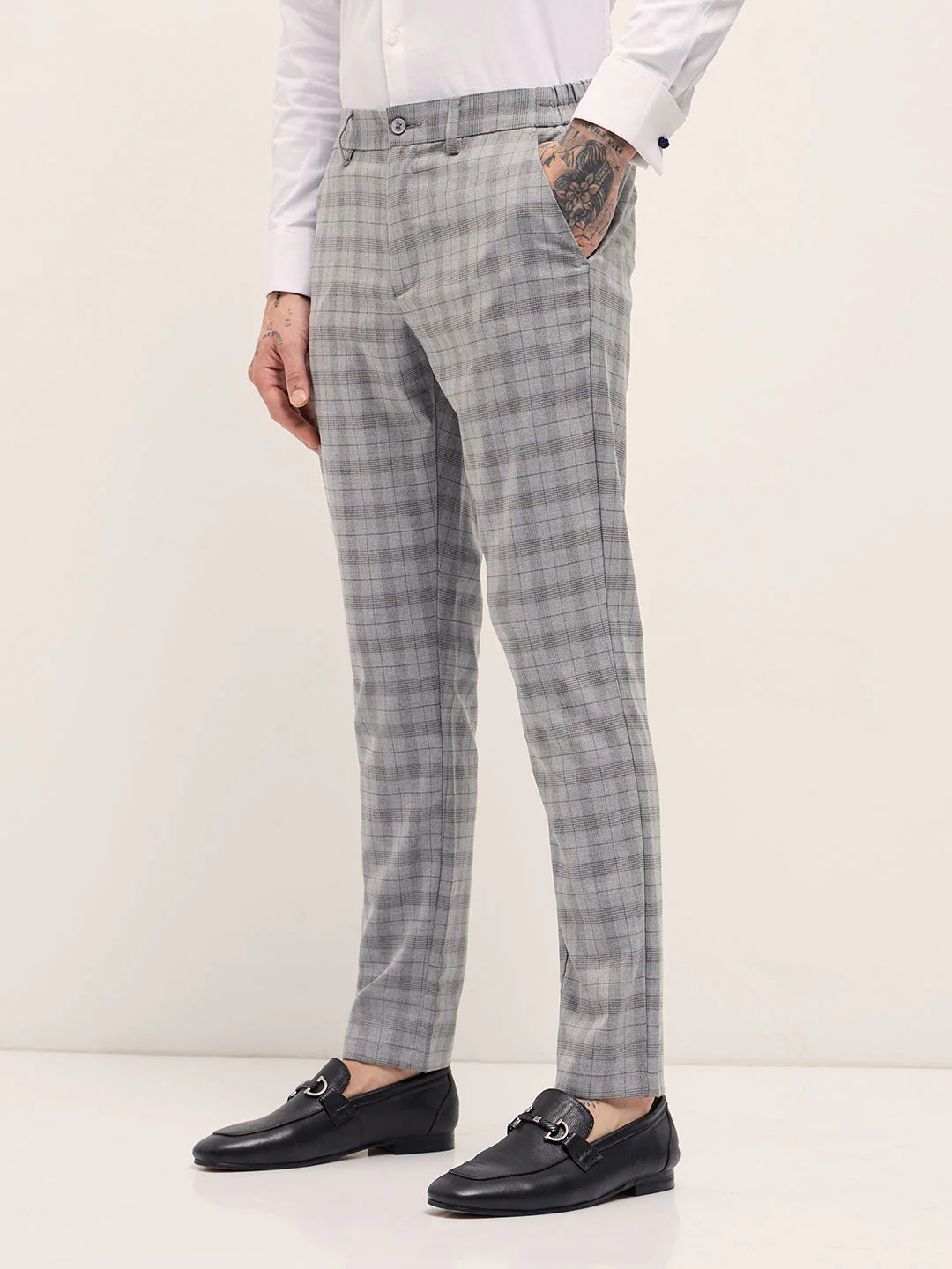Men Grey Slim Fit Formal Trousers - Image 3