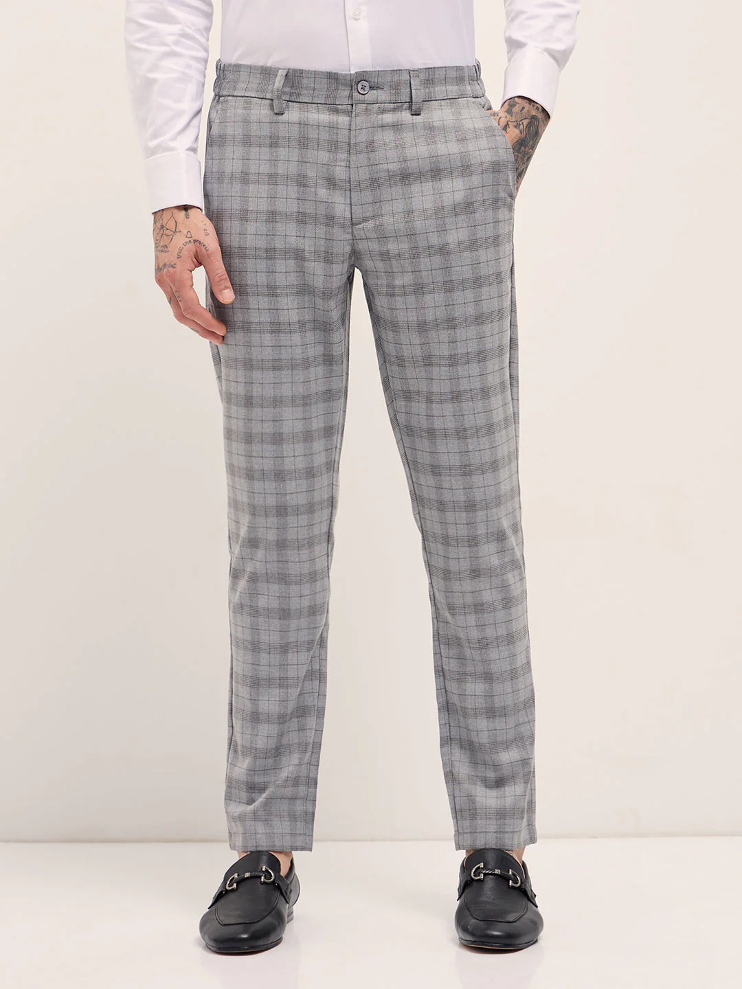 Men Grey Slim Fit Formal Trousers - Image 7