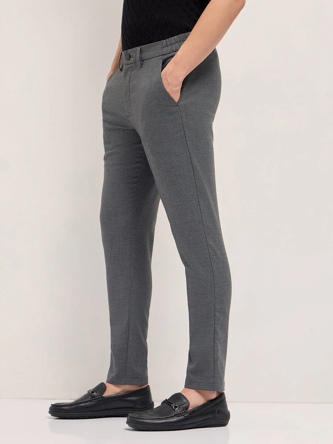 Men Grey Slim Fit Formal Trousers - Image 3