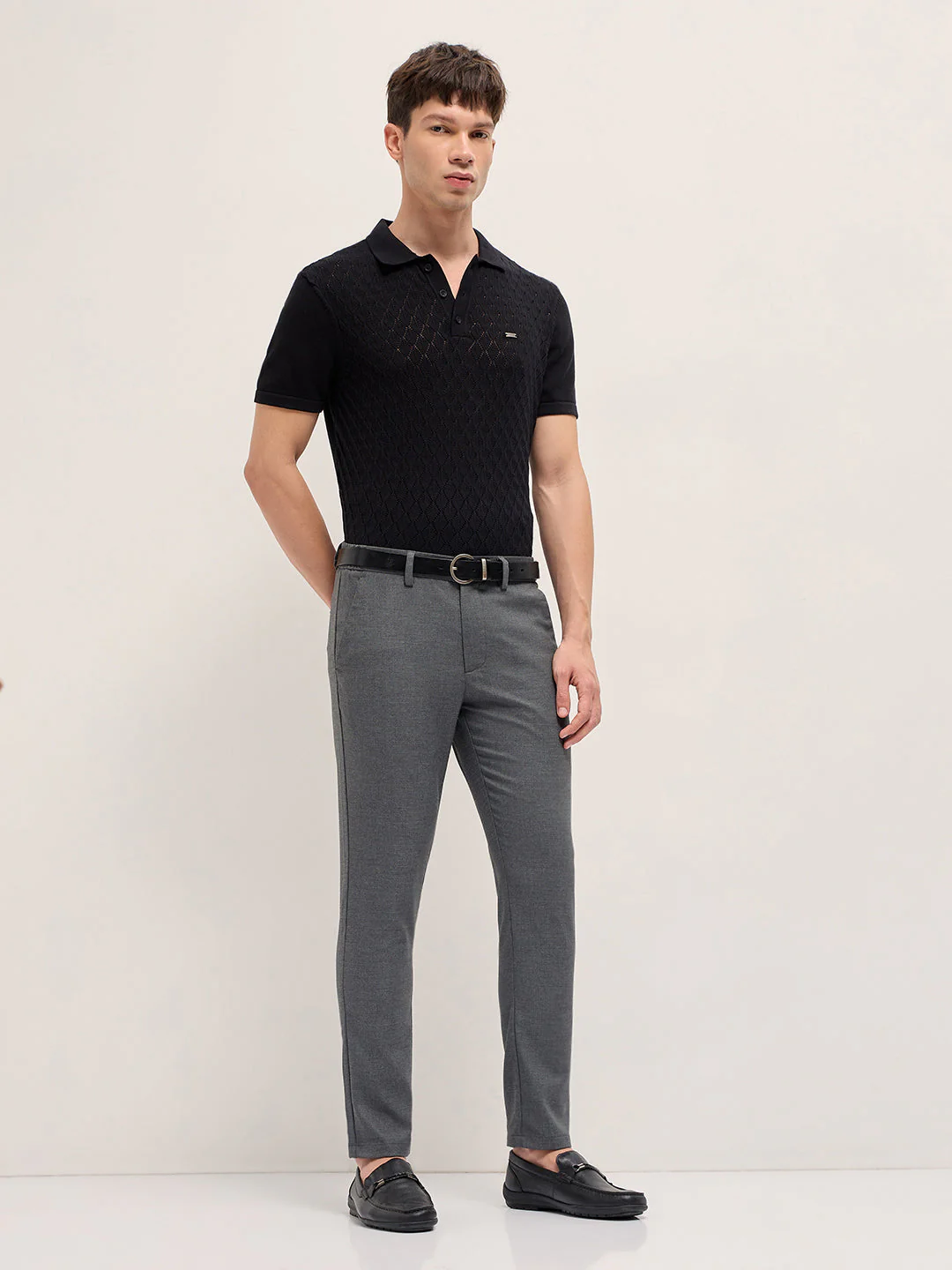 Men Grey Slim Fit Formal Trousers - Image 4
