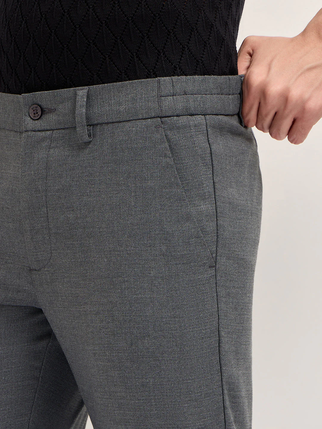 Men Grey Slim Fit Formal Trousers - Image 5