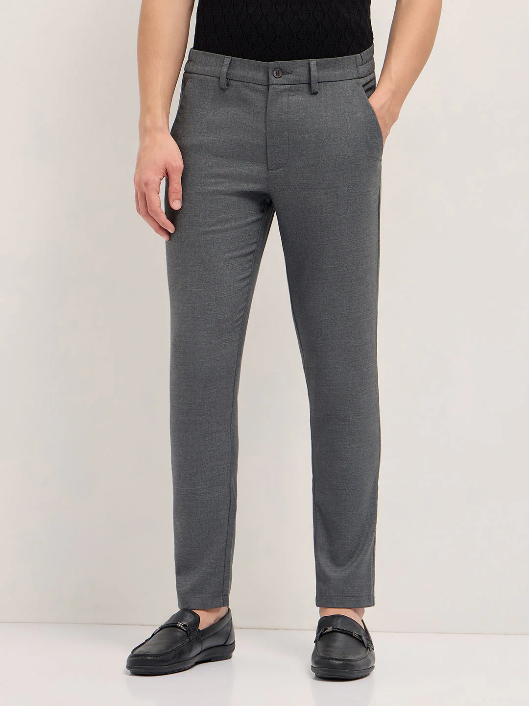 Men Grey Slim Fit Formal Trousers - Image 7