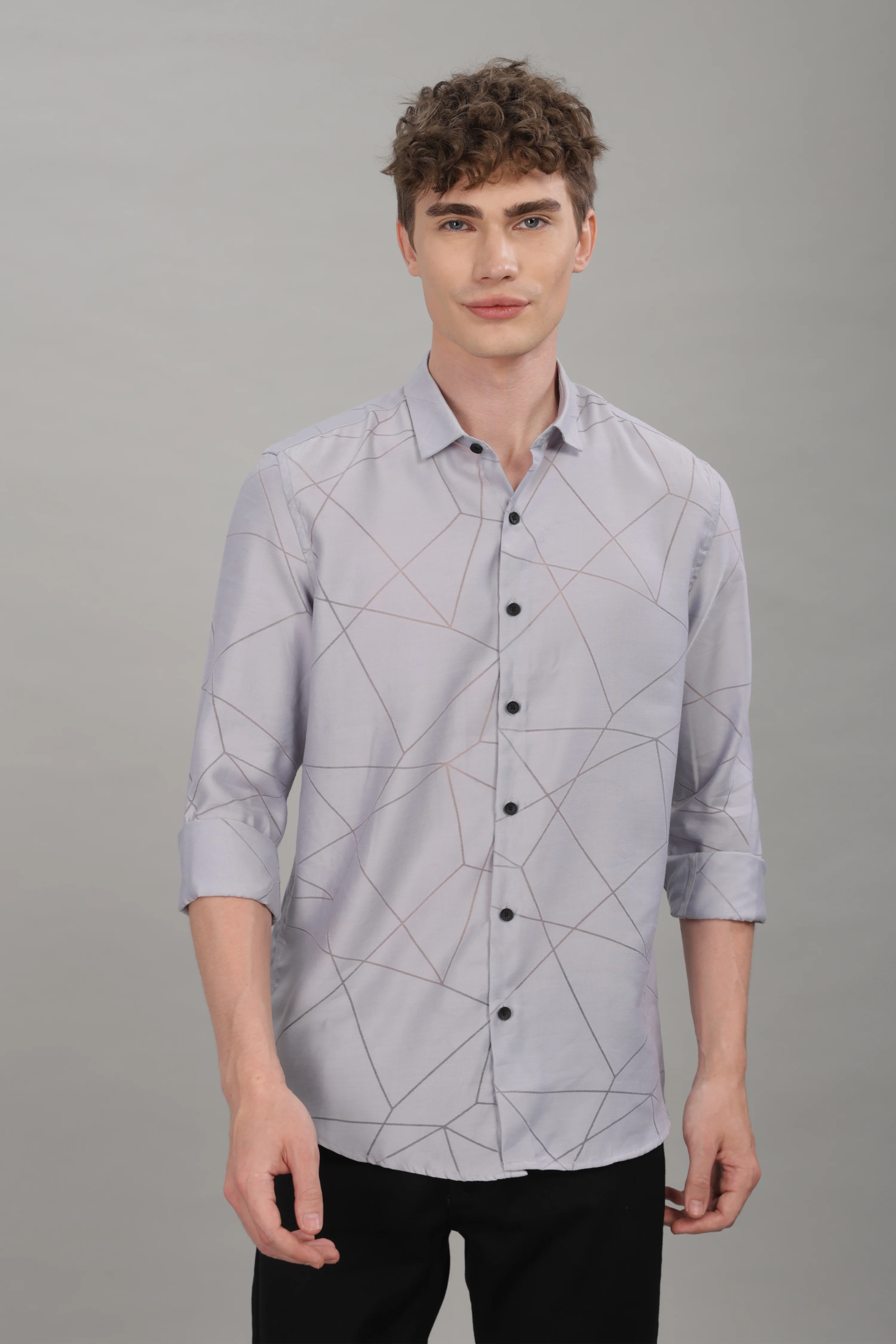 Men Grey Slim Fit Shirt - Image 2