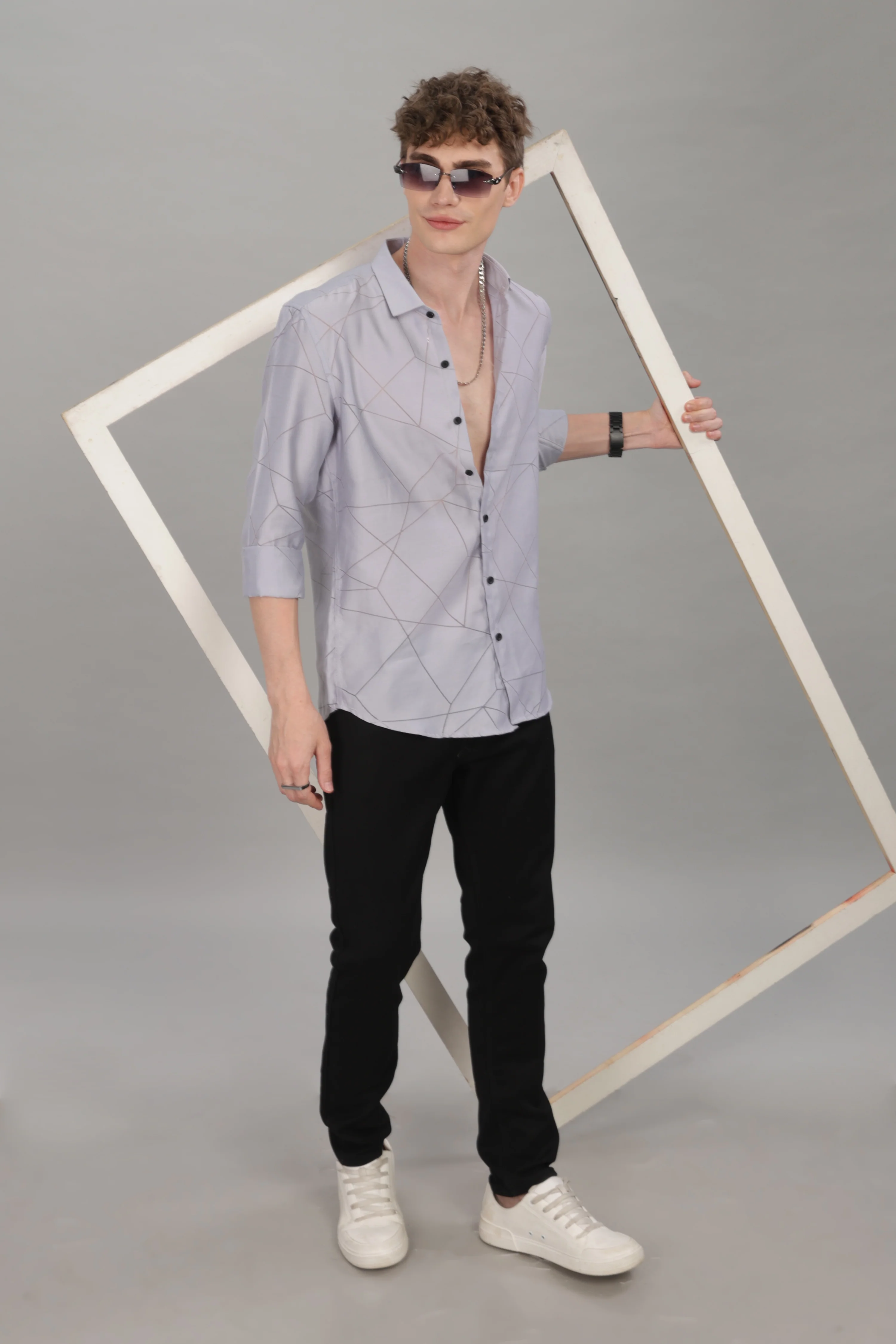 Men Grey Slim Fit Shirt - Image 3
