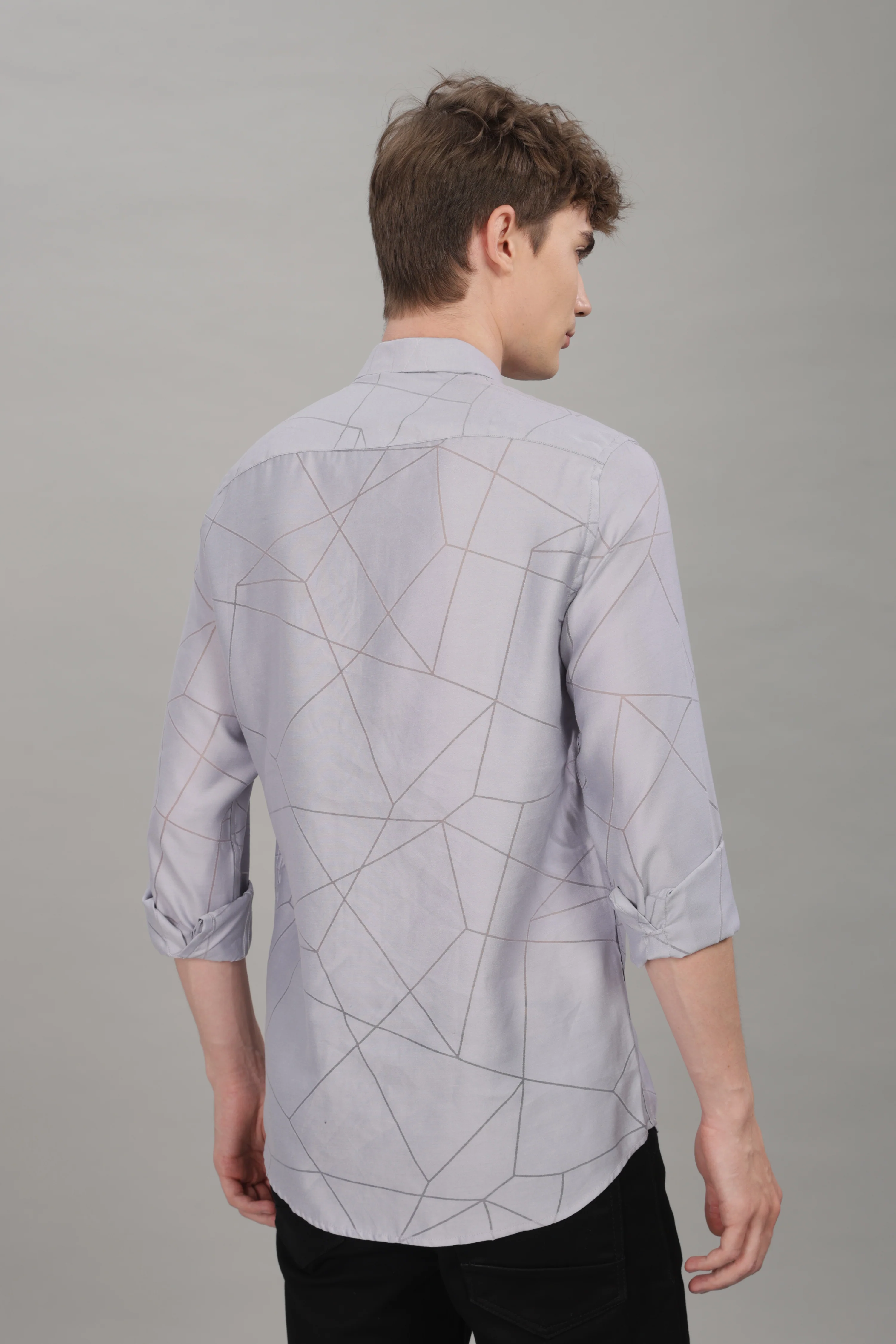 Men Grey Slim Fit Shirt - Image 4