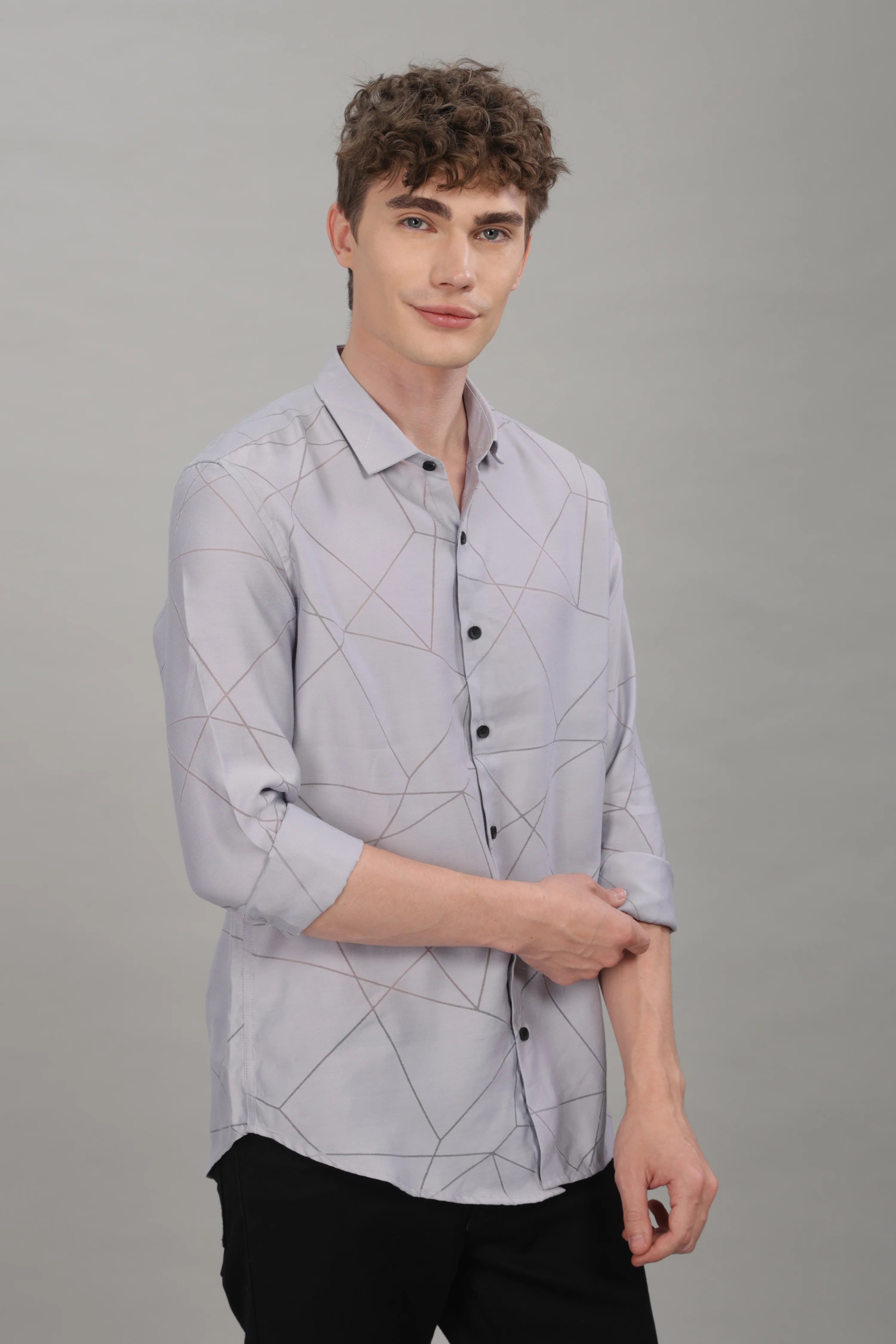 Men Grey Slim Fit Shirt - Image 5