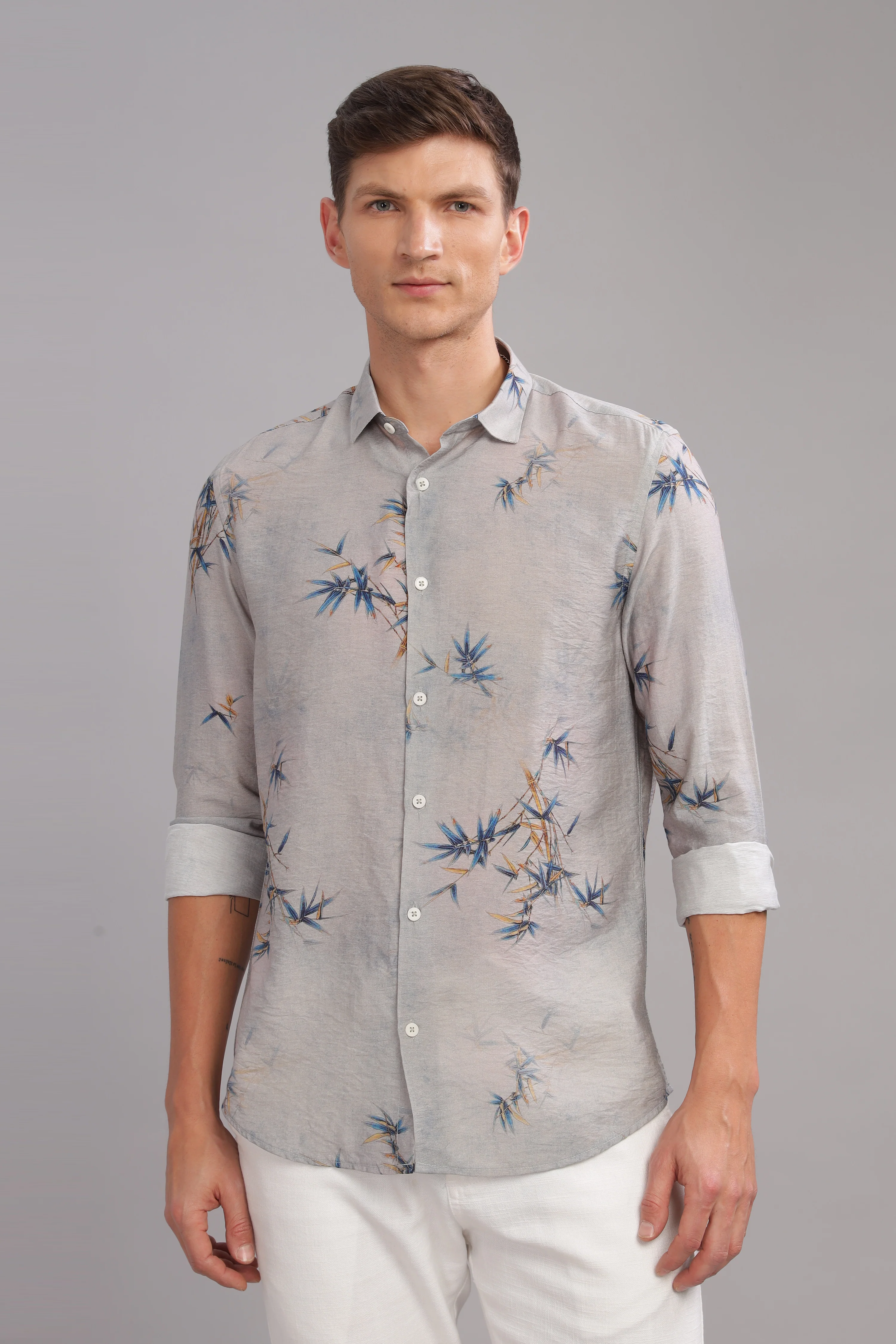 Men Grey Slim Fit Shirt - Image 2