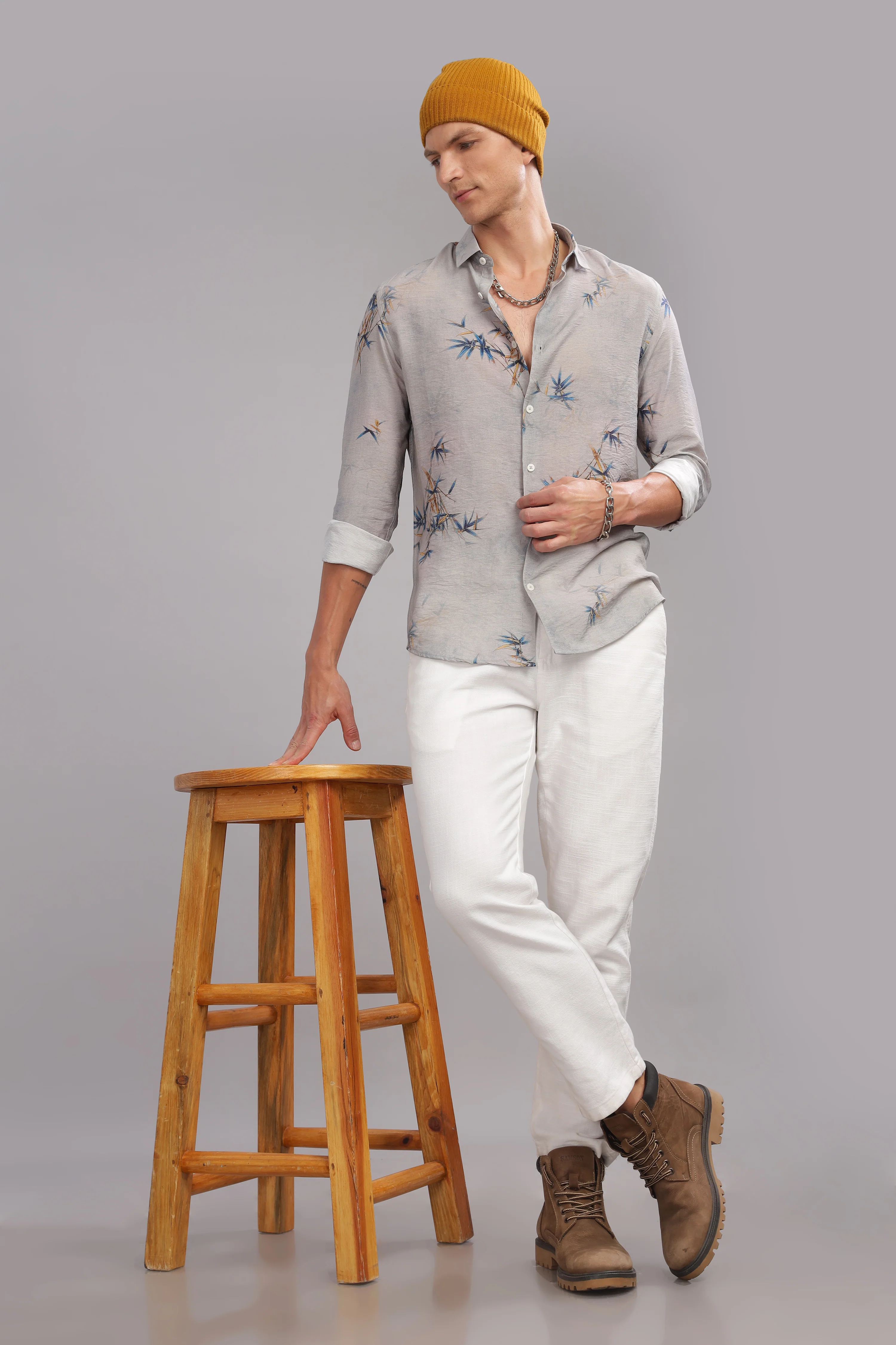 Men Grey Slim Fit Shirt - Image 3