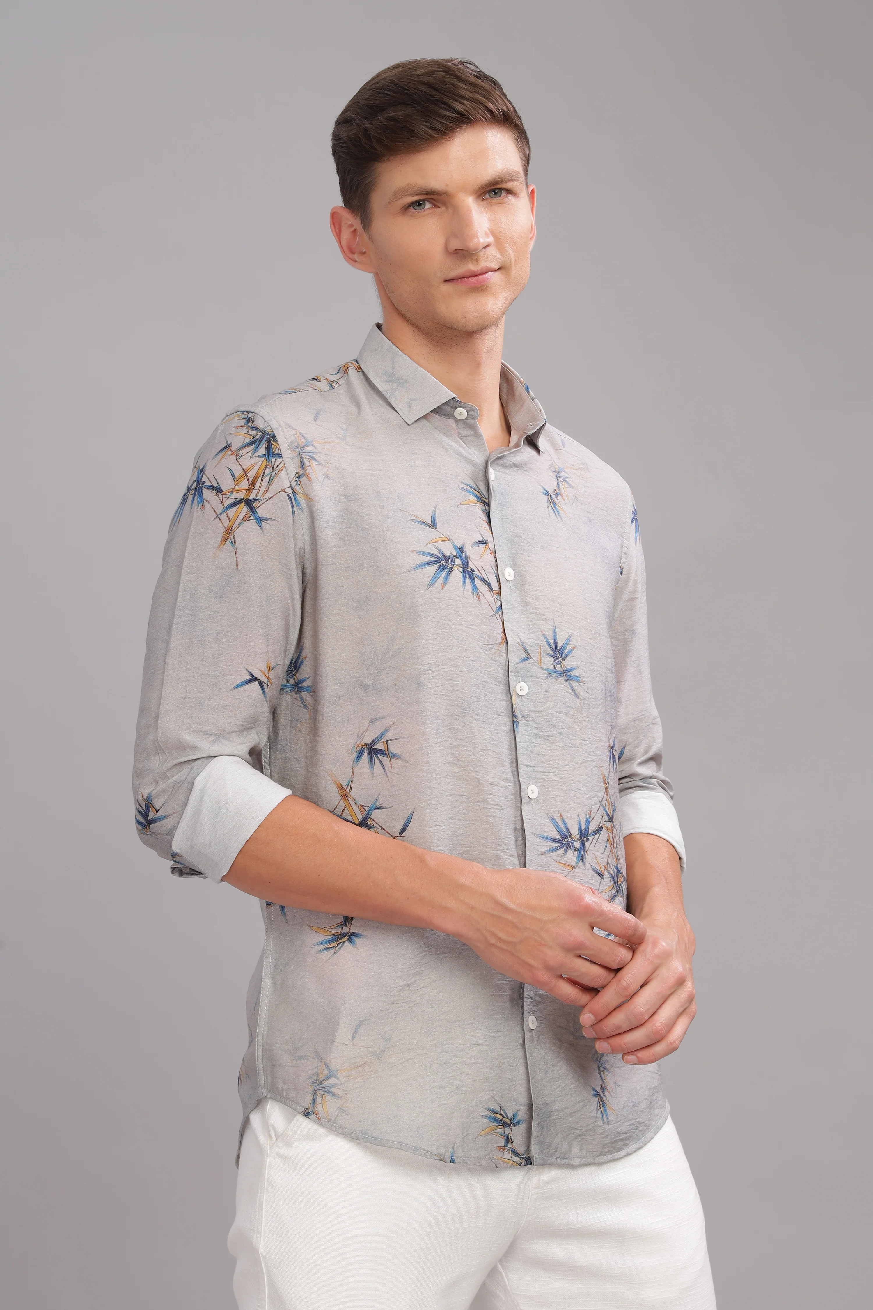 Men Grey Slim Fit Shirt - Image 5