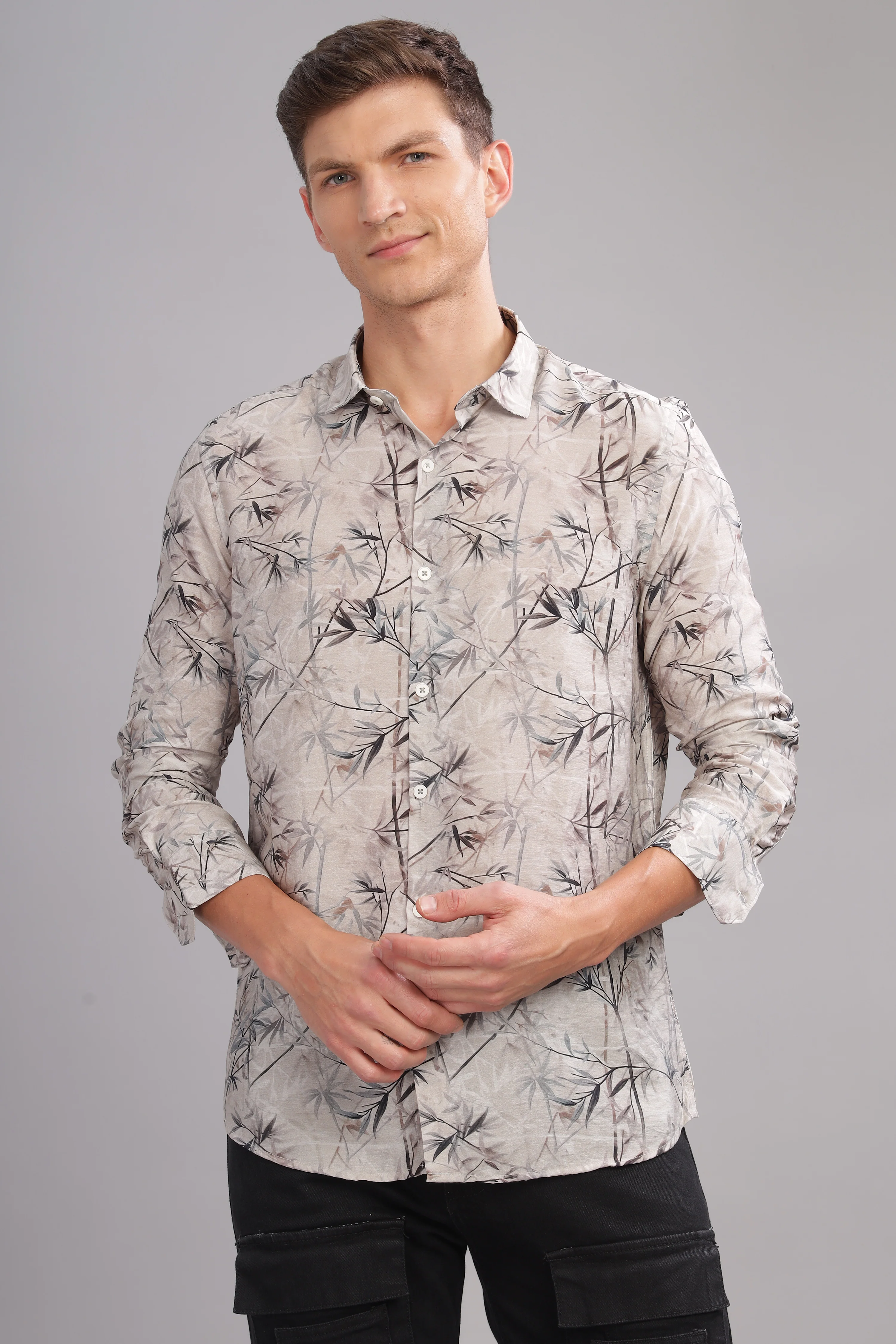 Men Grey Slim Fit Shirt - Image 2
