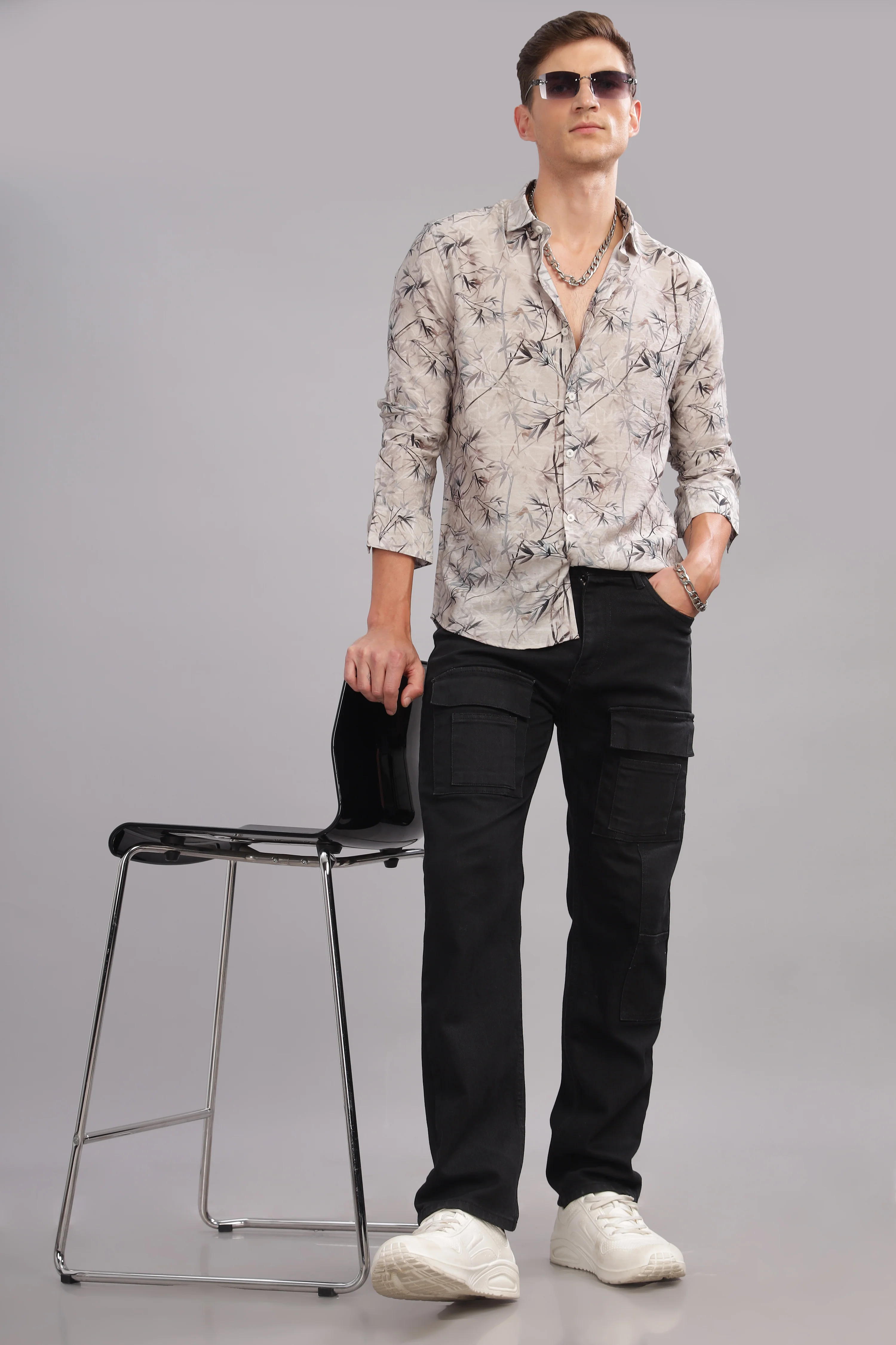 Men Grey Slim Fit Shirt - Image 3