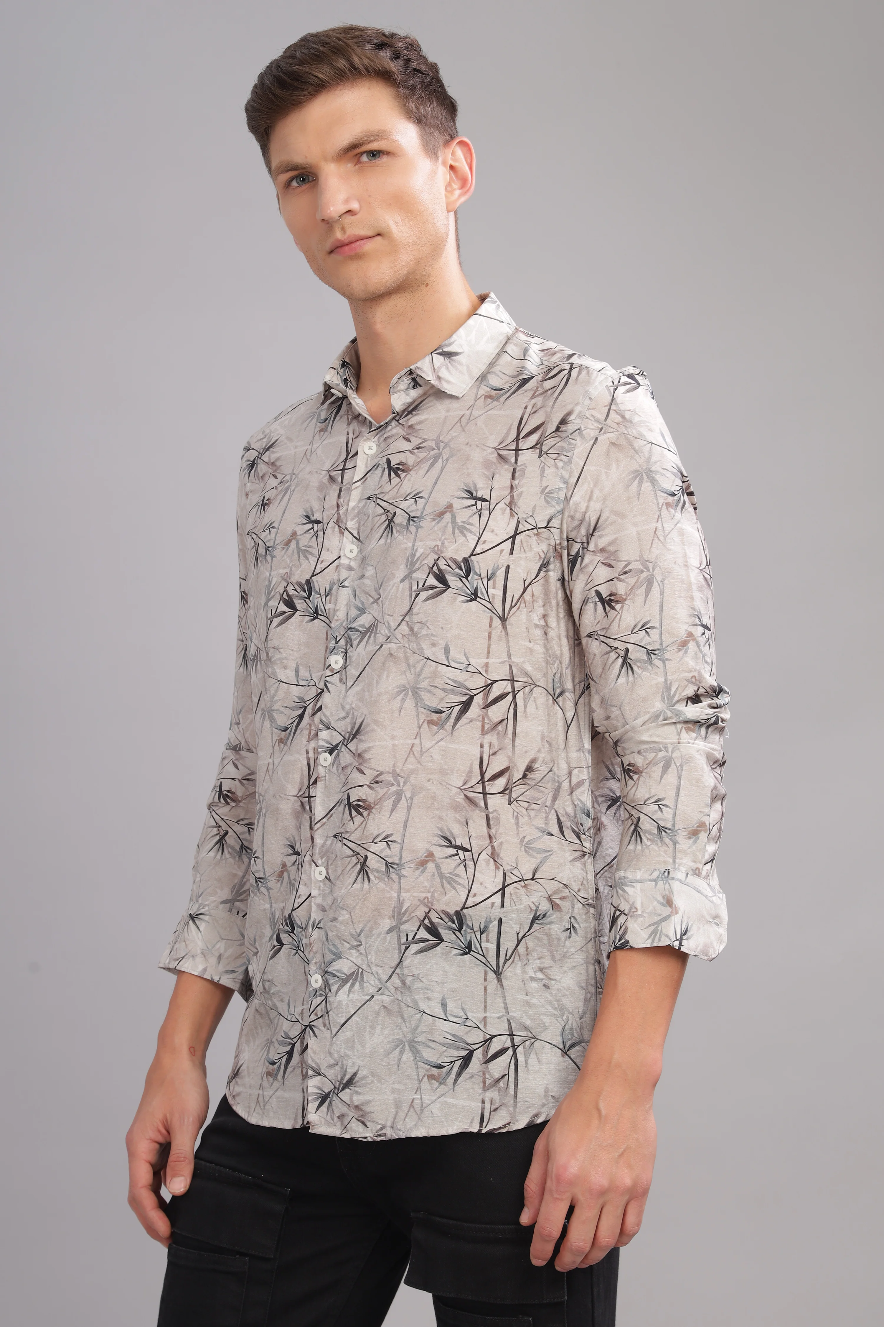 Men Grey Slim Fit Shirt - Image 5