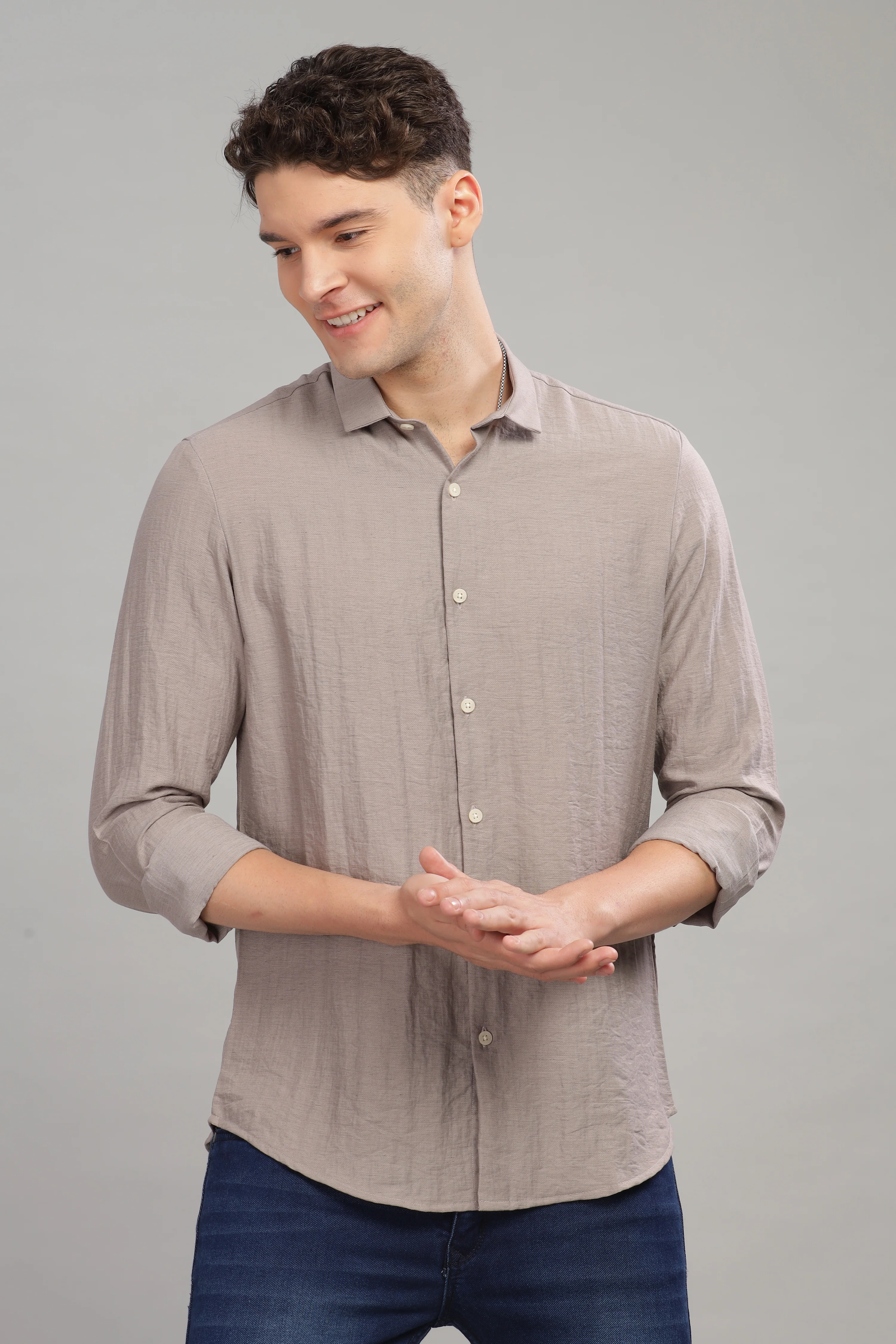 Men Grey Slim Fit Shirt - Image 2