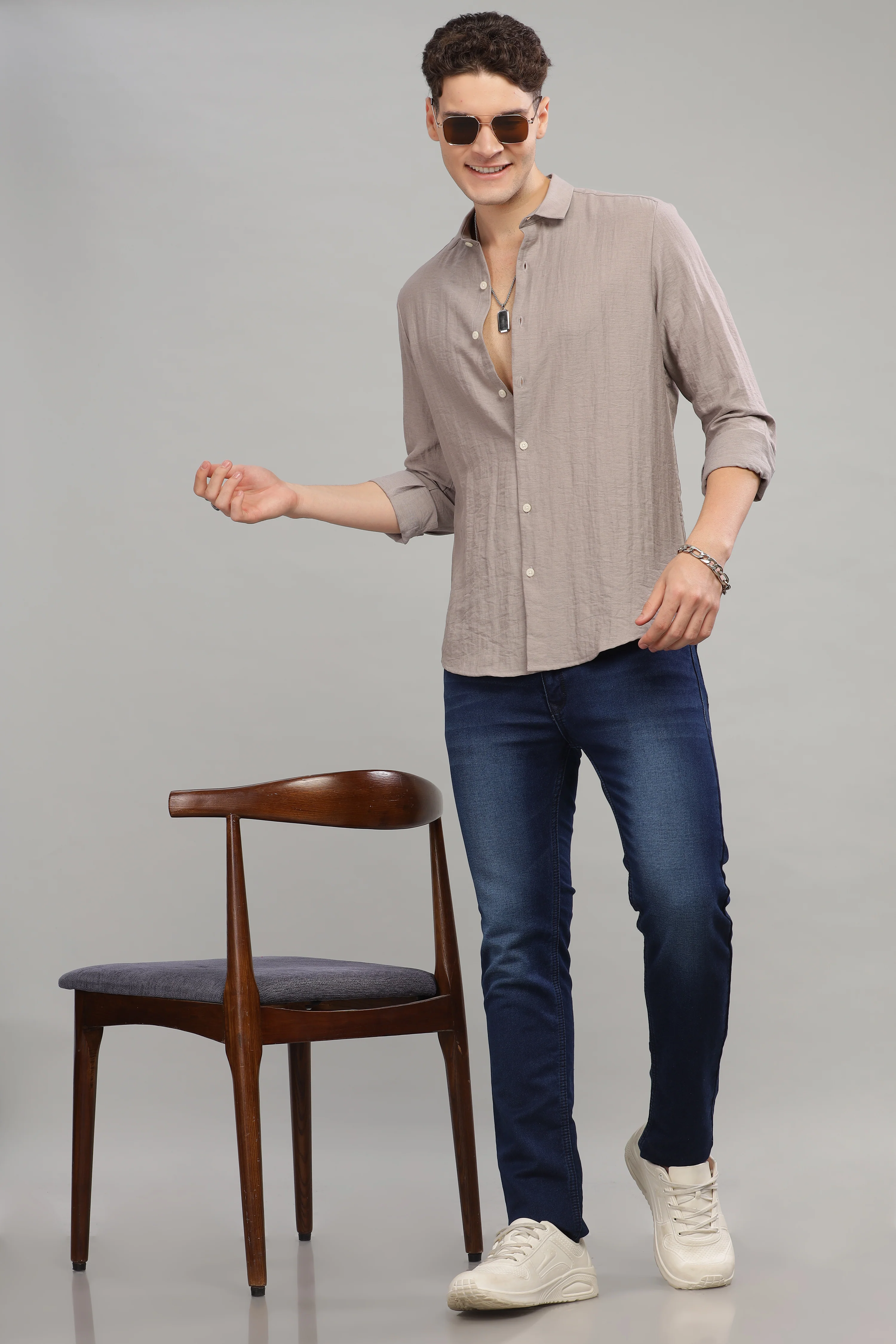 Men Grey Slim Fit Shirt - Image 3