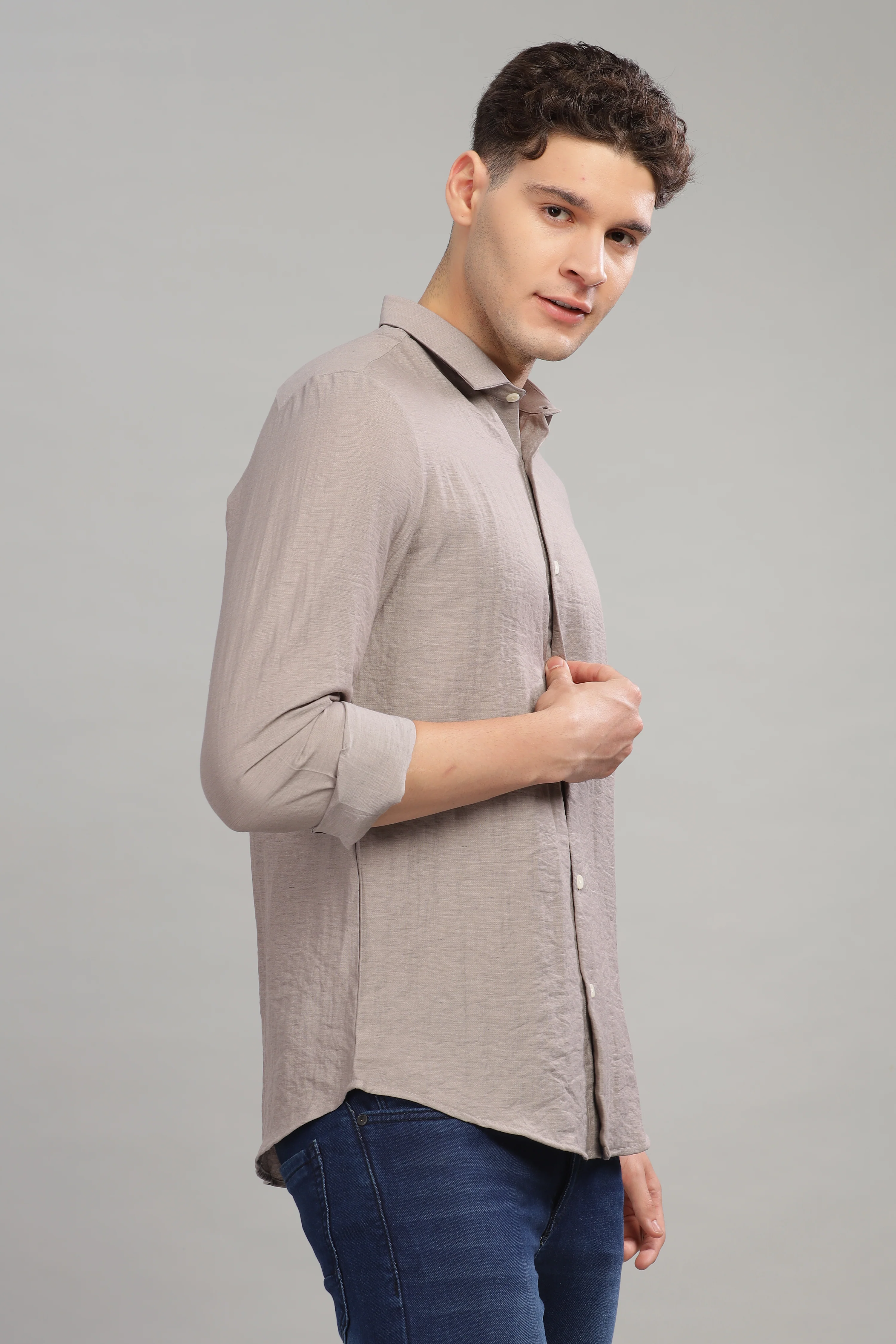 Men Grey Slim Fit Shirt - Image 5