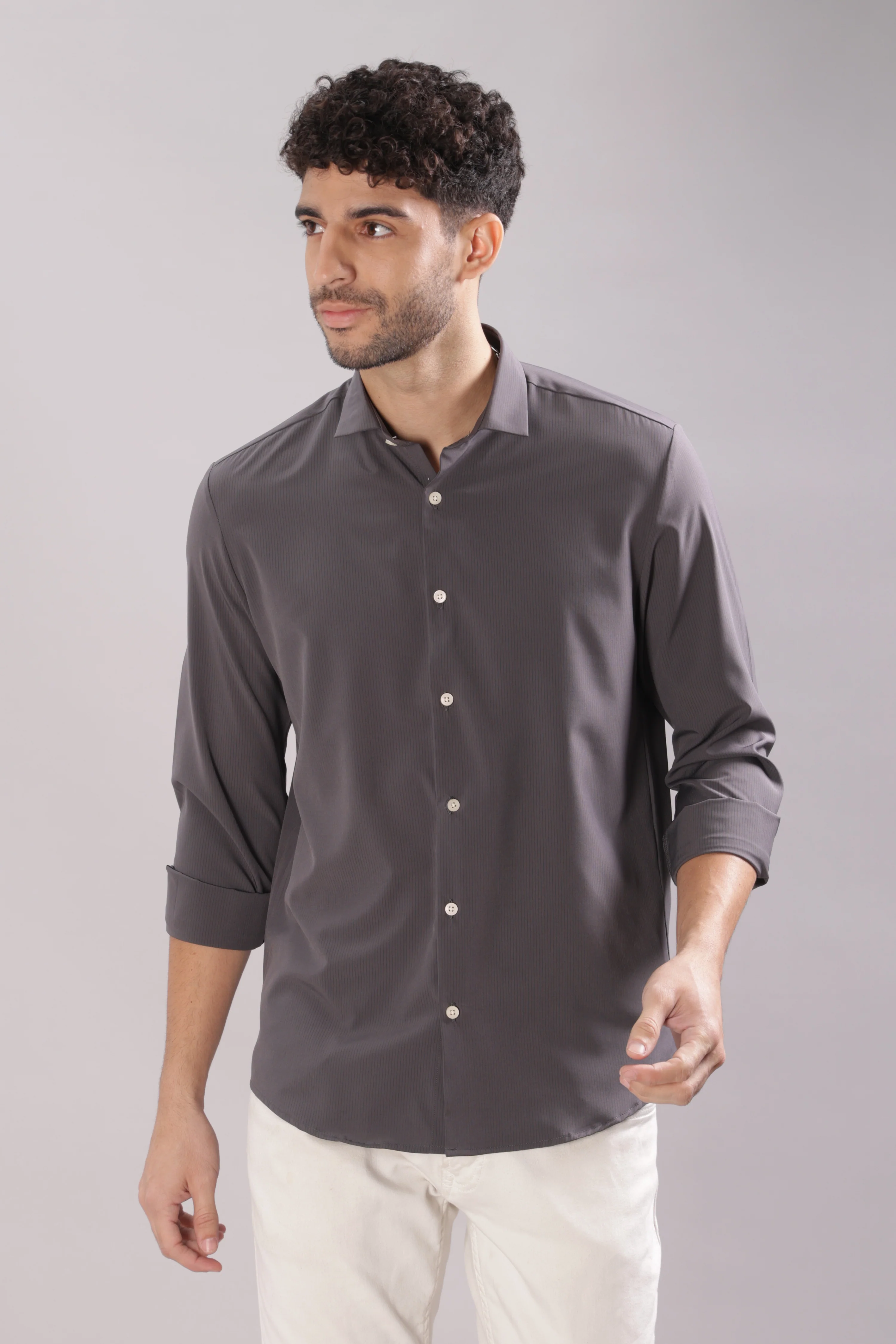 Men Grey Slim Fit Shirt - Image 2