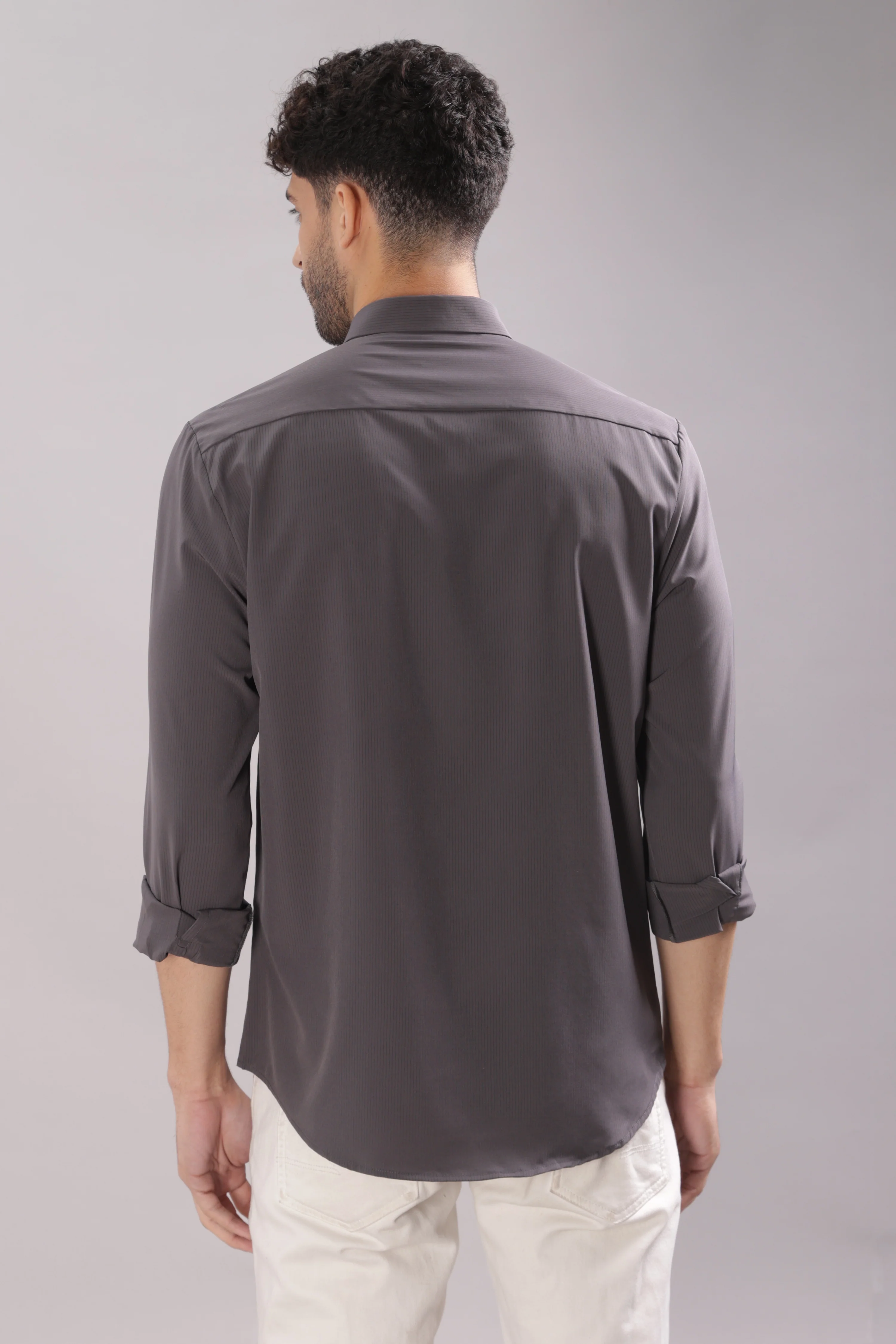 Men Grey Slim Fit Shirt - Image 4