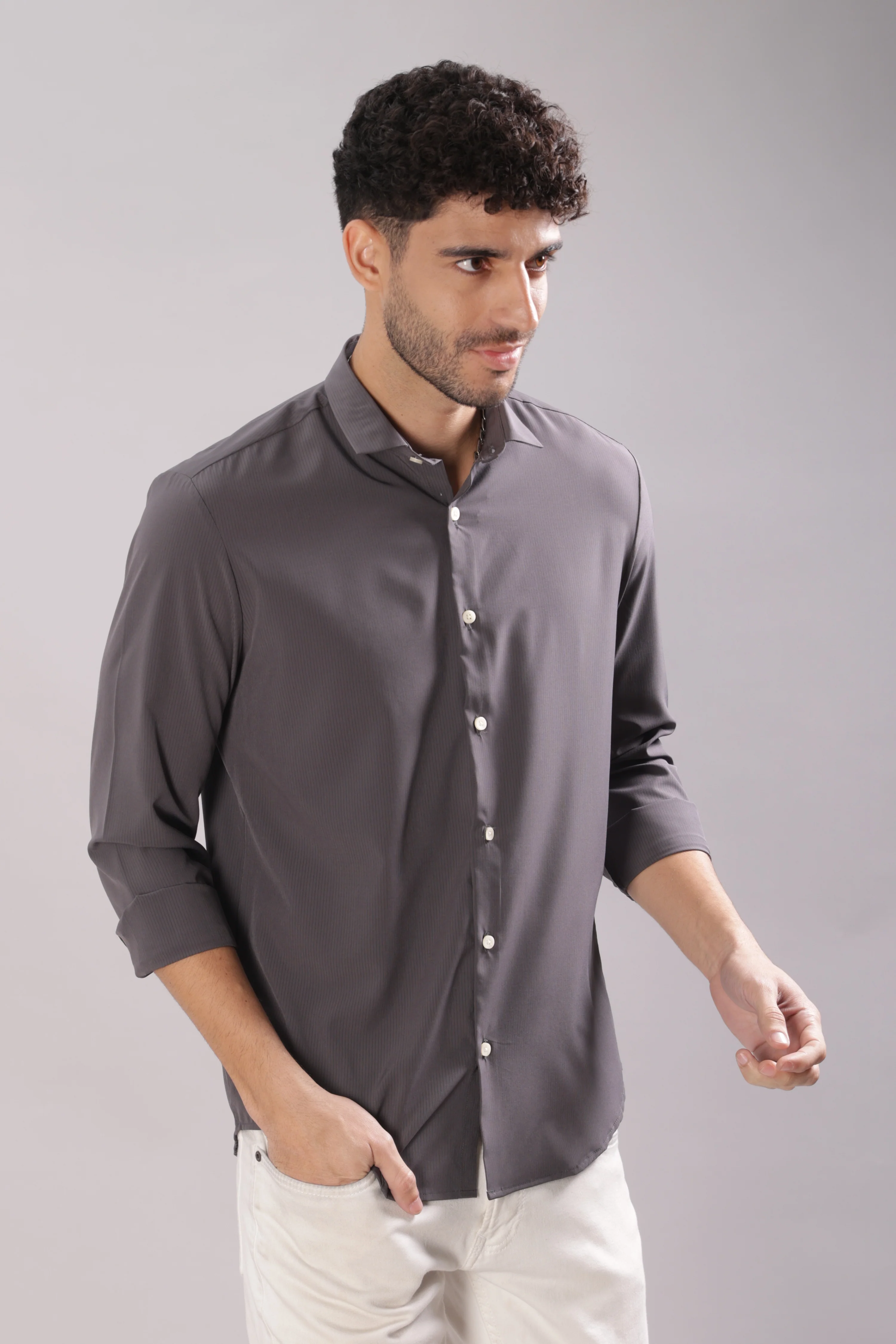 Men Grey Slim Fit Shirt - Image 5