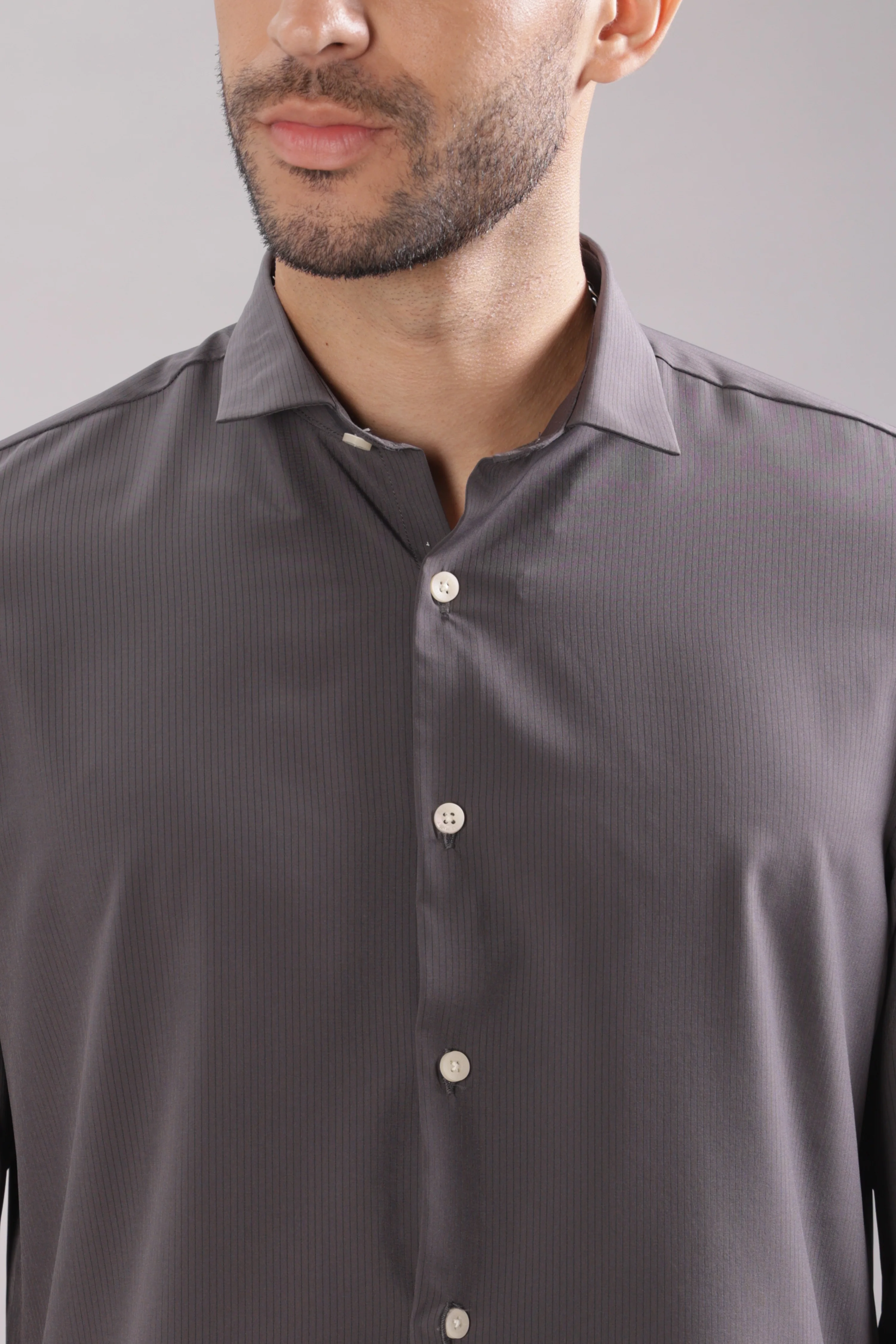Men Grey Slim Fit Shirt - Image 6