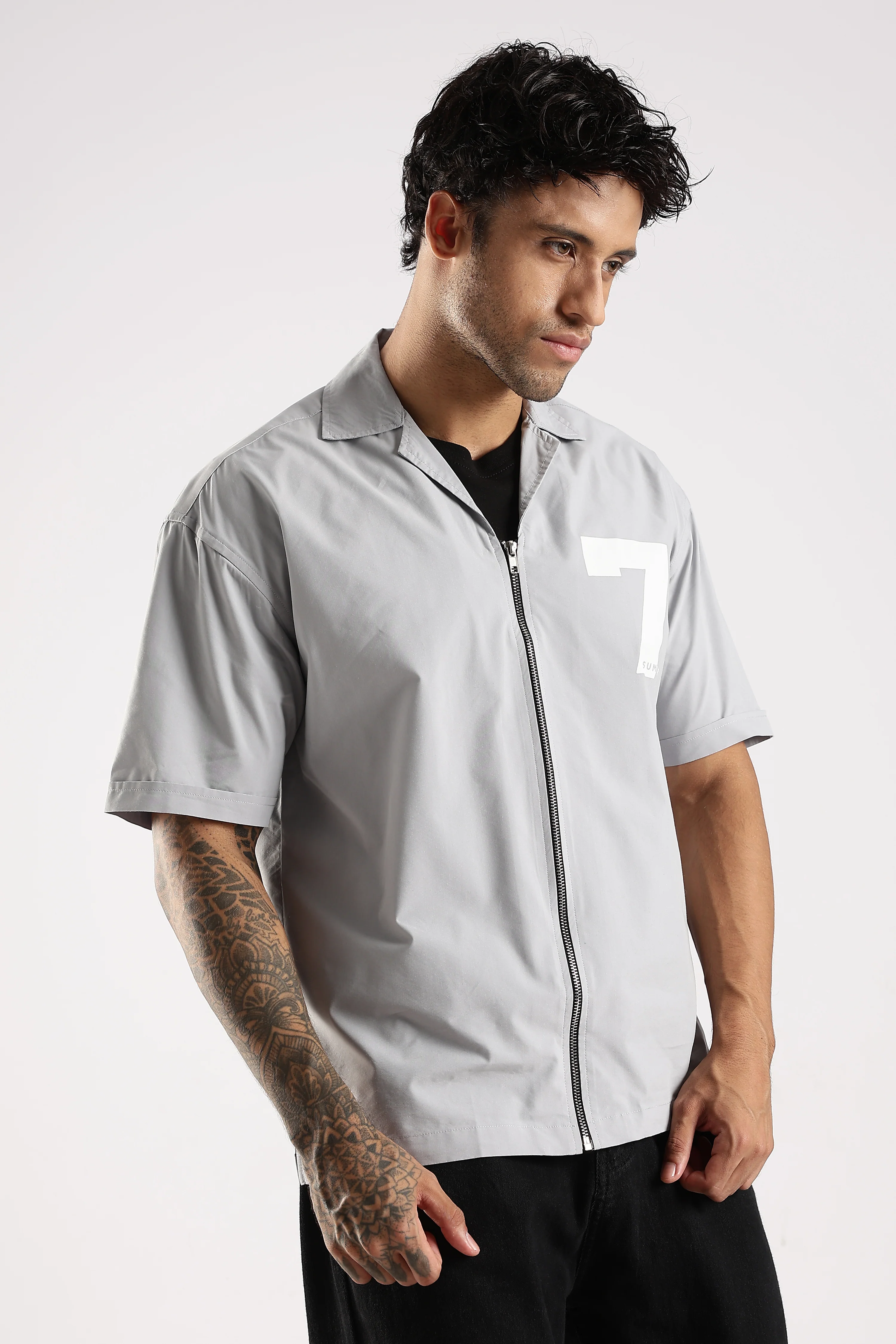 Men Grey Slim Fit Shirt - Image 3
