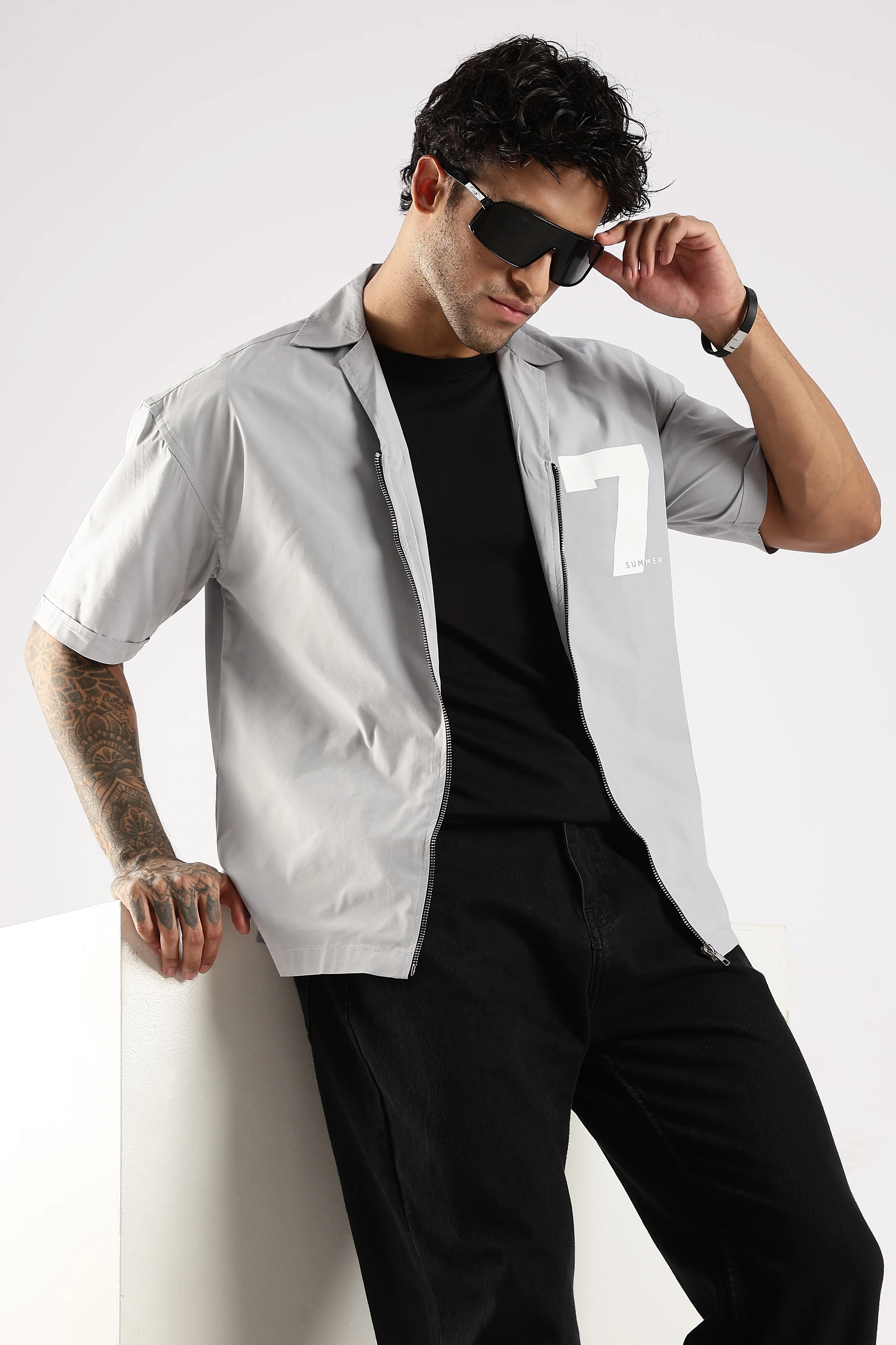 Men Grey Slim Fit Shirt - Image 7