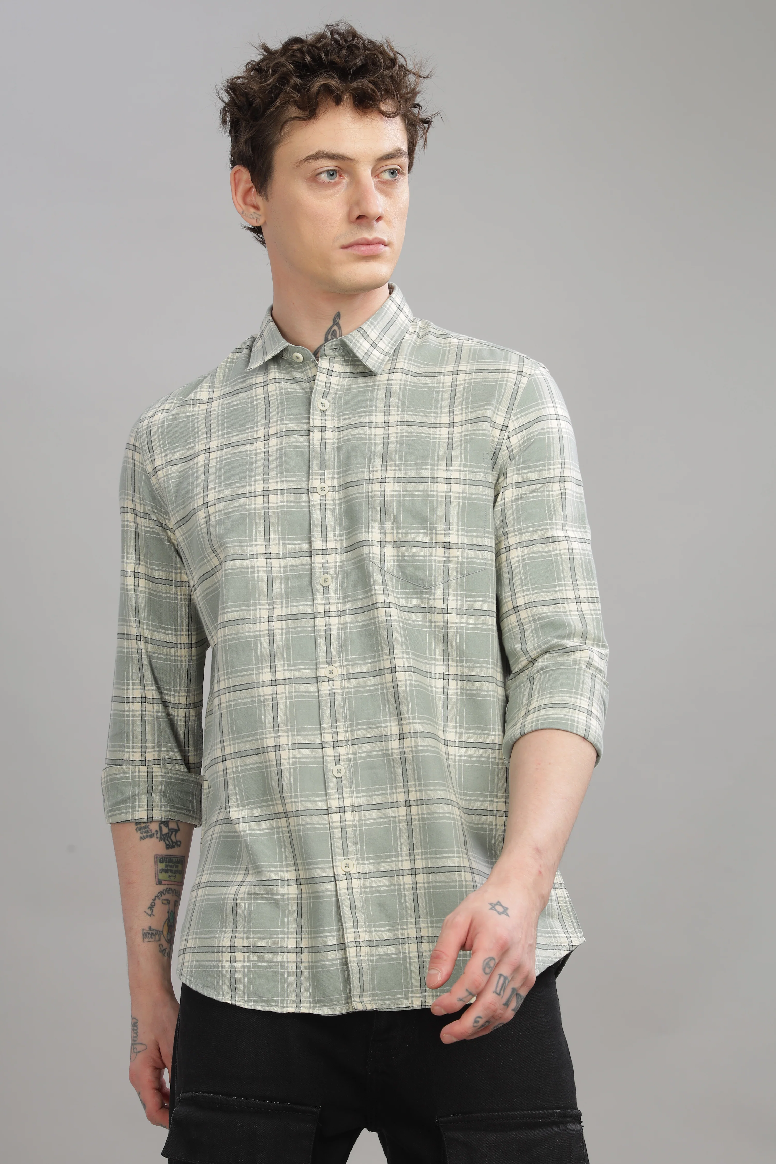 Men Grey Slim Fit Shirt - Image 3
