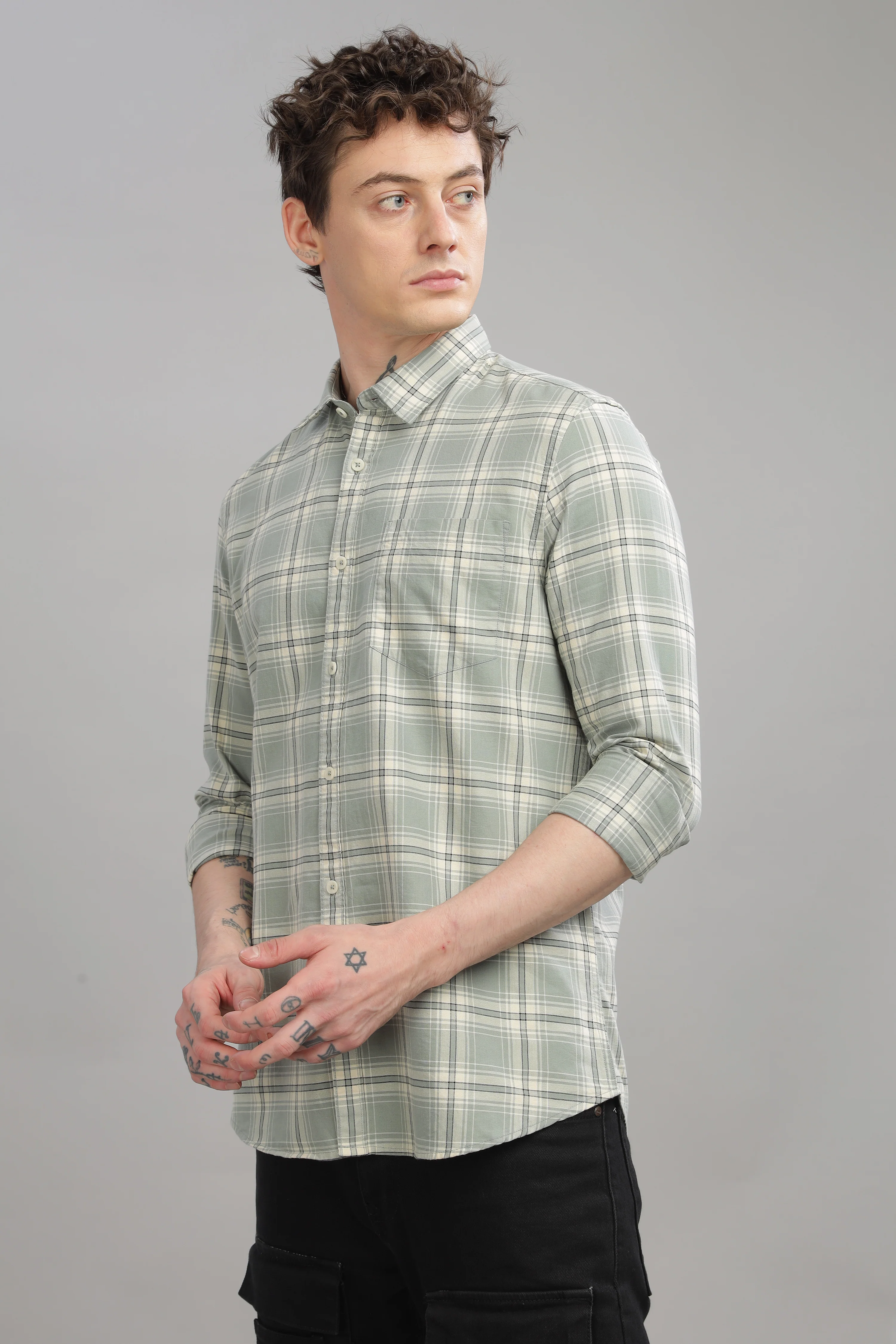 Men Grey Slim Fit Shirt - Image 4