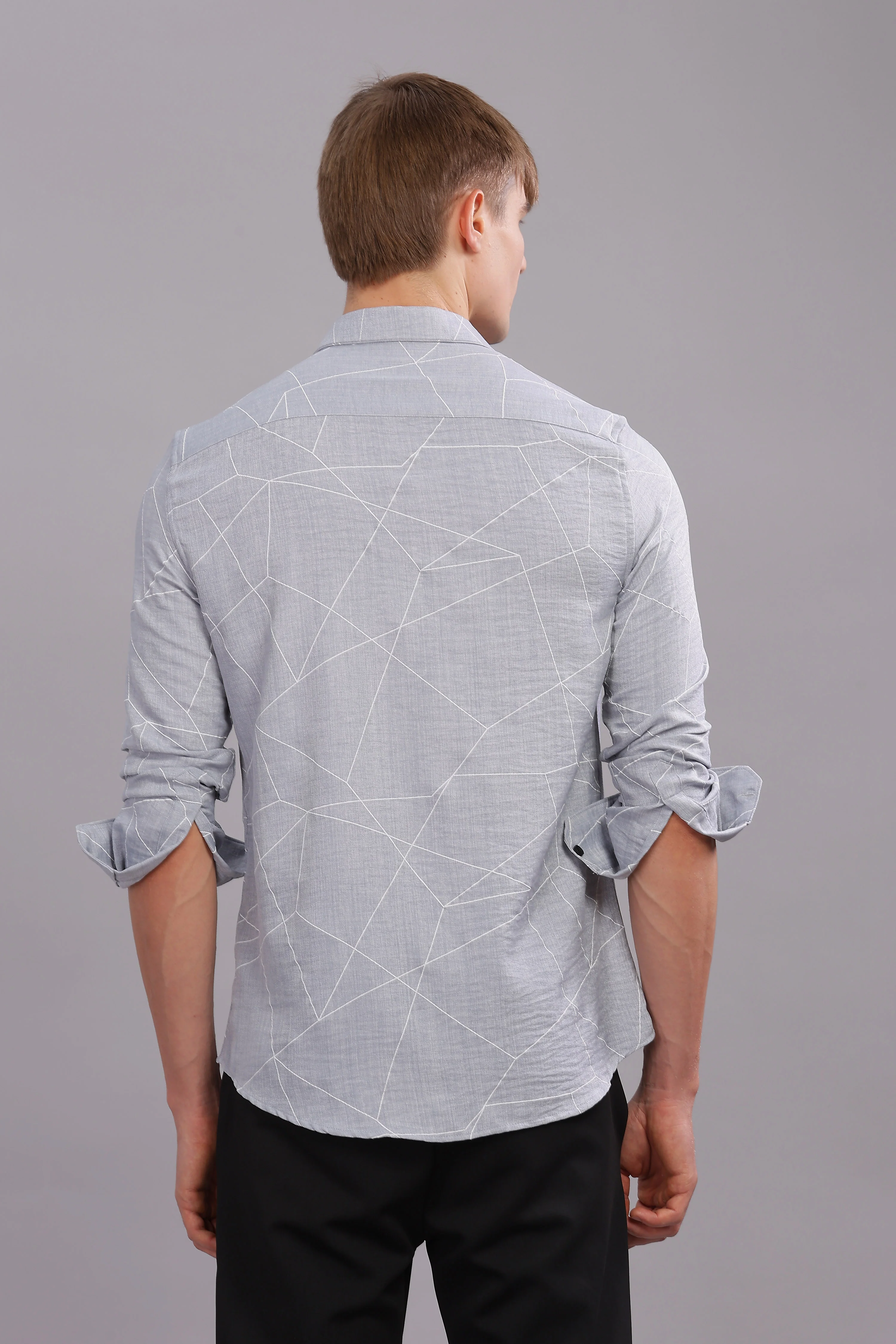 Men Grey Slim Fit Shirt - Image 4