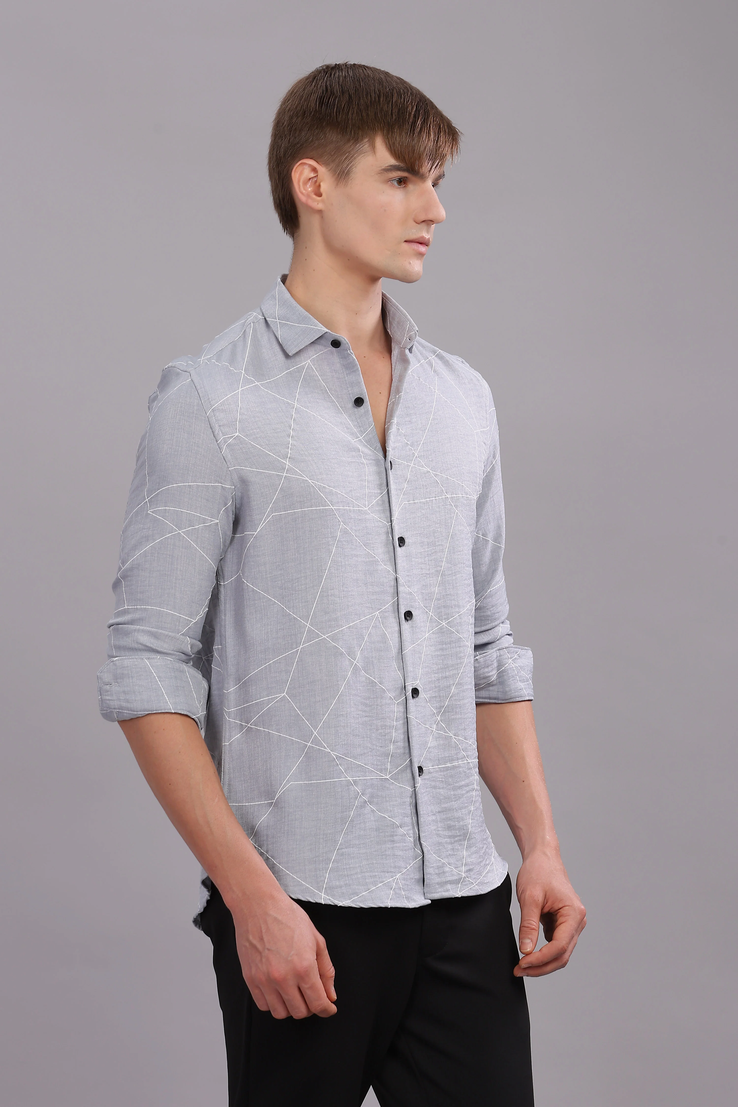 Men Grey Slim Fit Shirt - Image 5