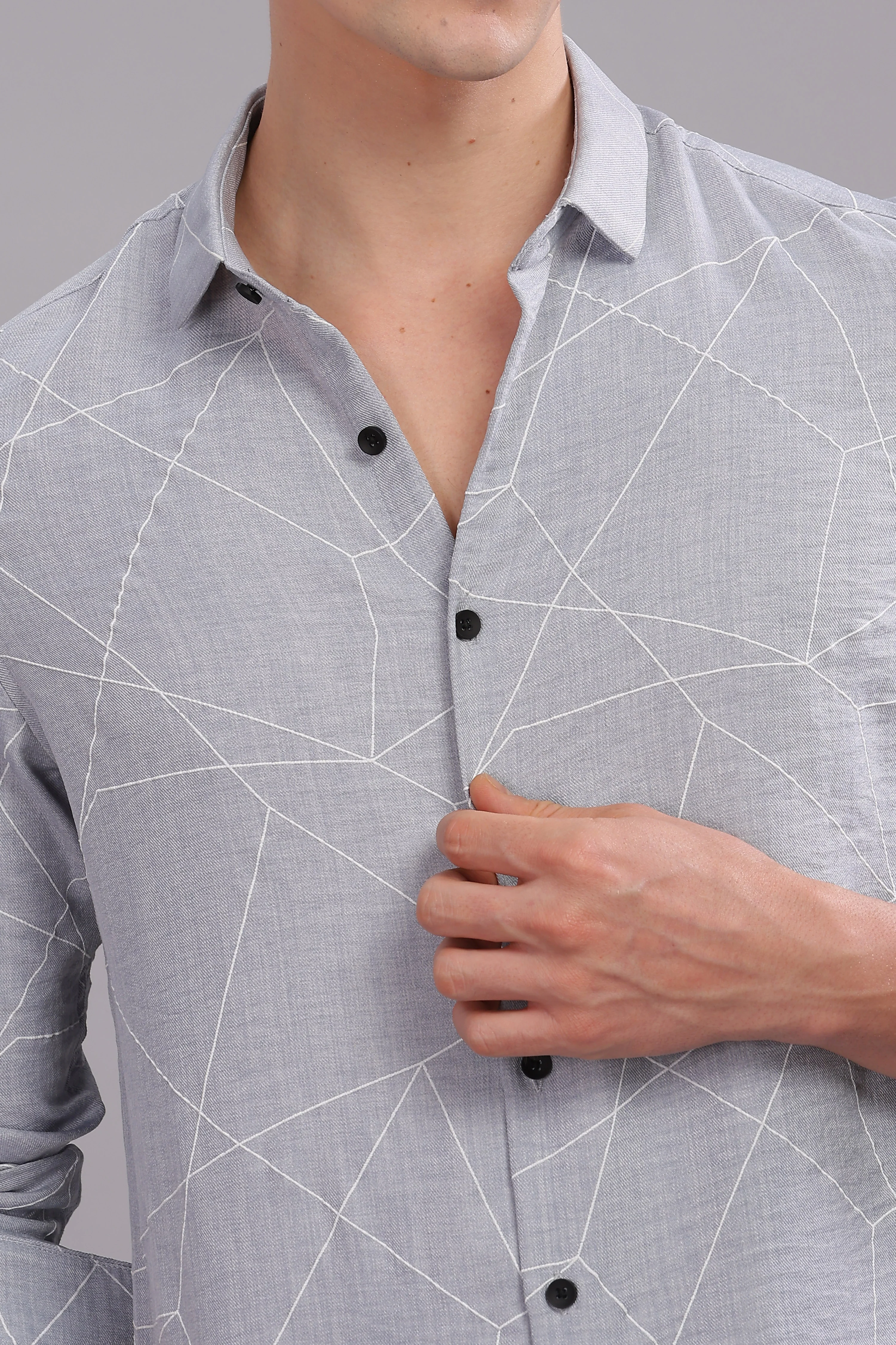 Men Grey Slim Fit Shirt - Image 6