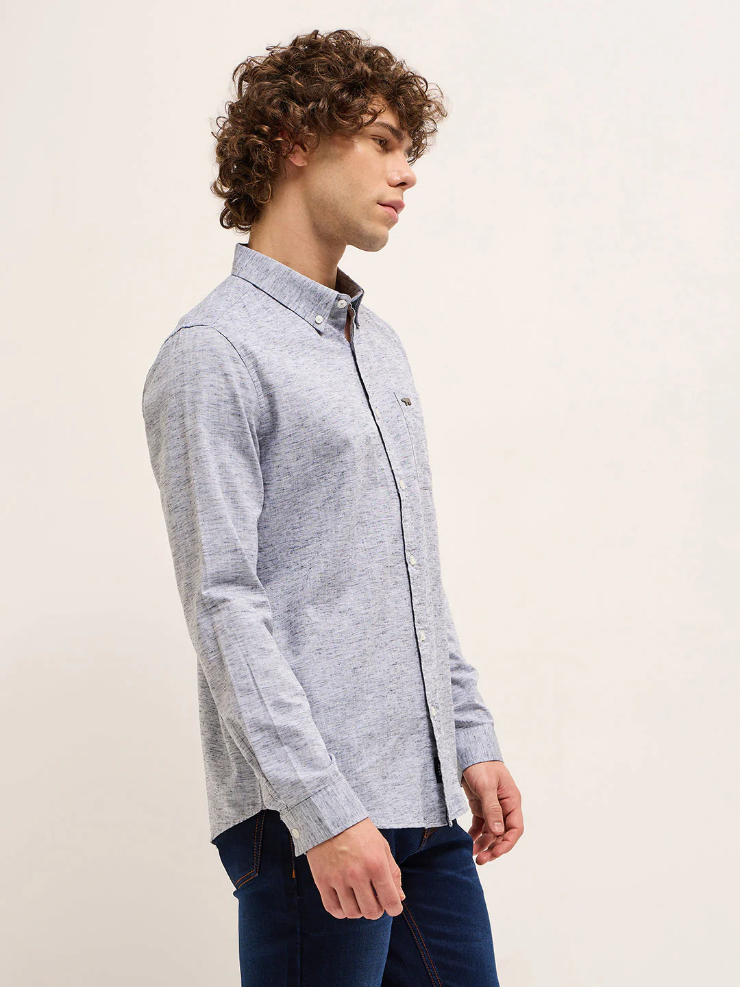 Men Grey Slim Fit Solid Casual Shirt - Image 3