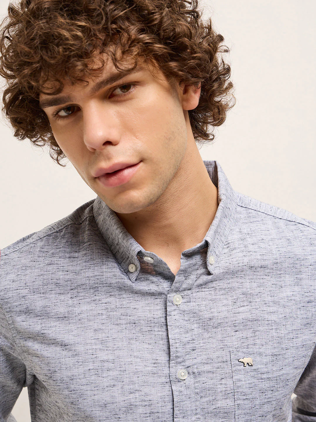 Men Grey Slim Fit Solid Casual Shirt - Image 5