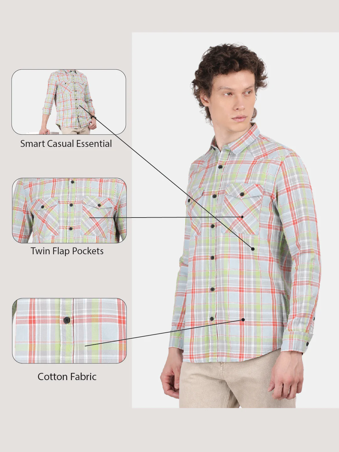Men Grey Slim Fit Spread Collar Full Sleeve Casual Shirt - Image 6