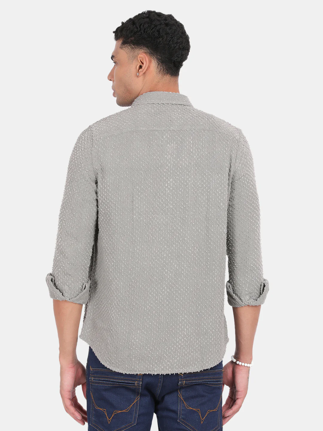 Men Grey Slim Fit Spread Collar Full Sleeve Casual Shirt - Image 4