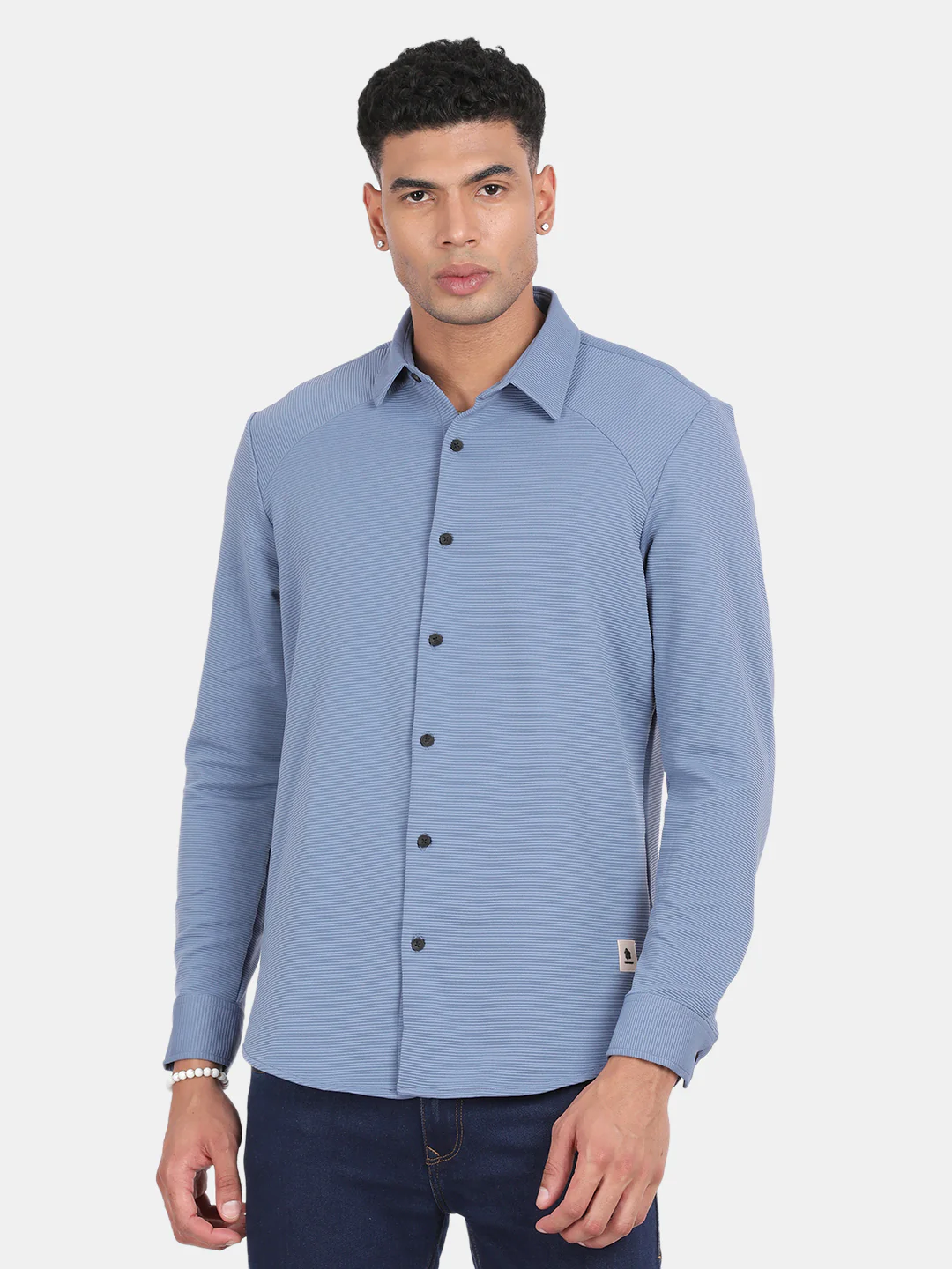 Men Grey Slim Fit Spread Collar Full Sleeve Casual Shirt - Image 2