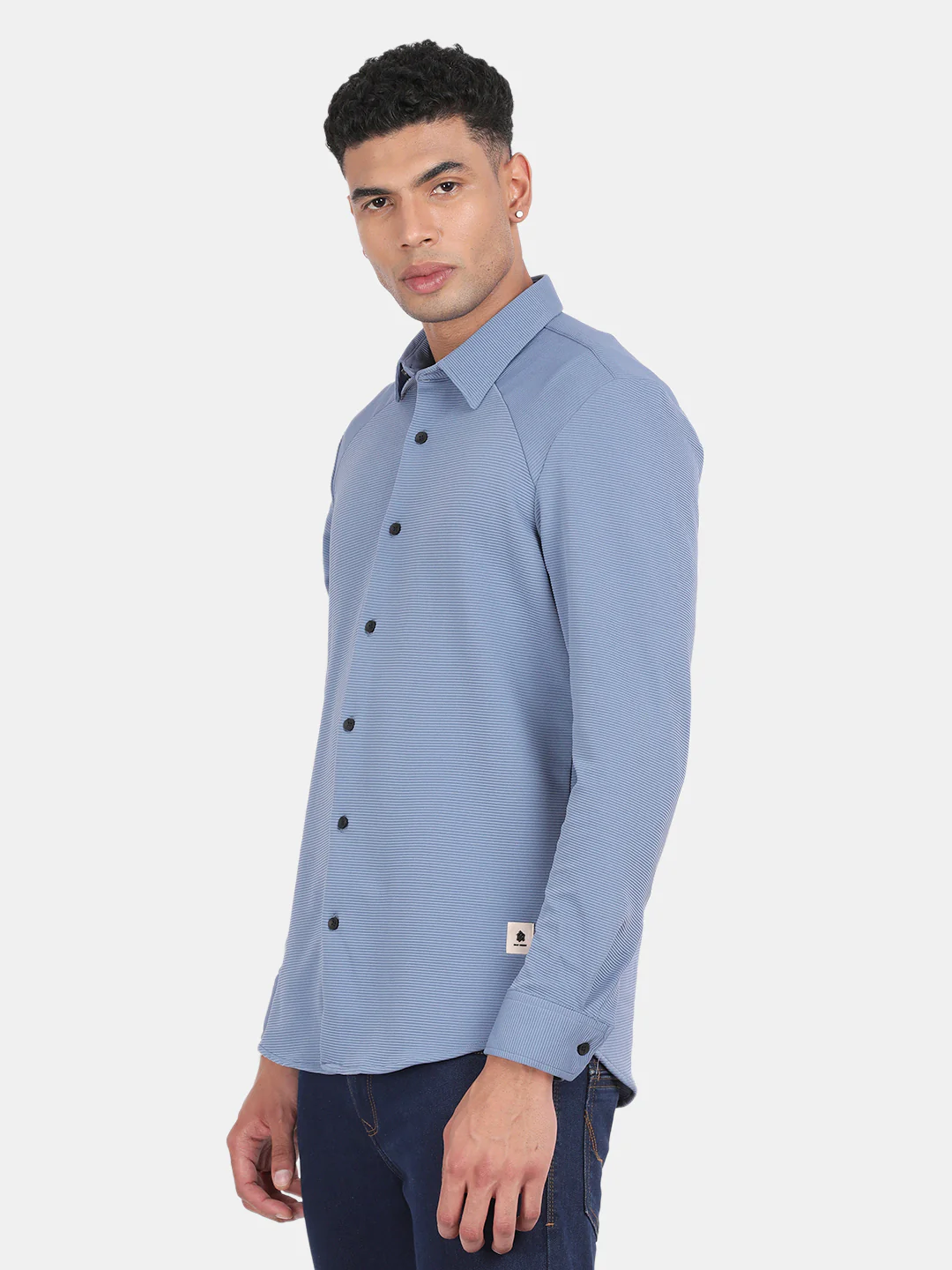Men Grey Slim Fit Spread Collar Full Sleeve Casual Shirt - Image 5
