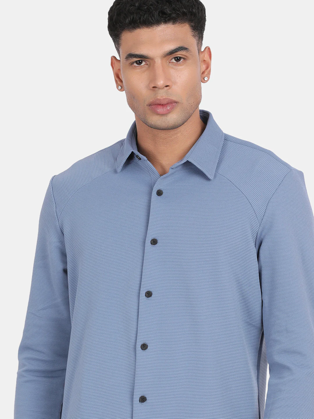 Men Grey Slim Fit Spread Collar Full Sleeve Casual Shirt - Image 6